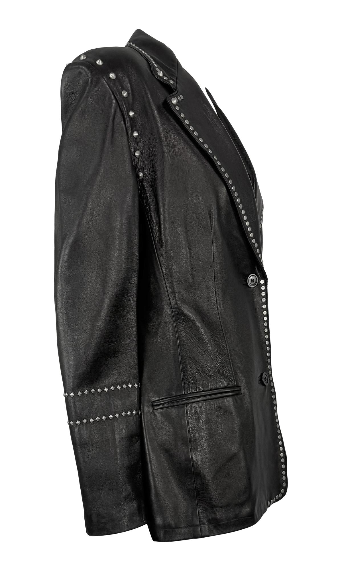 F/W 1998 Gianni Versace by Donatella Mens Runway Studded Leather Blazer Jacket - RealList