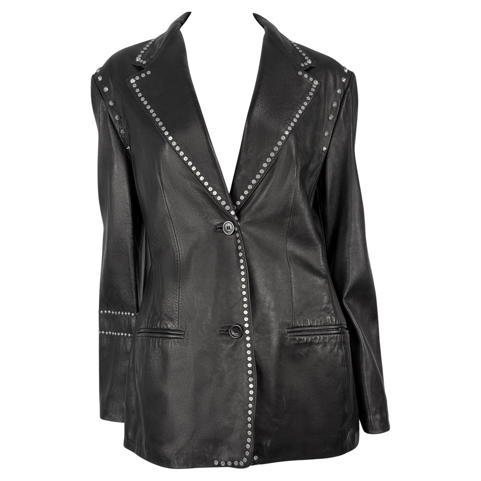 F/W 1998 Gianni Versace by Donatella Mens Runway Studded Leather Blazer Jacket - RealList