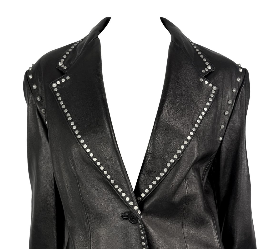 F/W 1998 Gianni Versace by Donatella Mens Runway Studded Leather Blazer Jacket - RealList