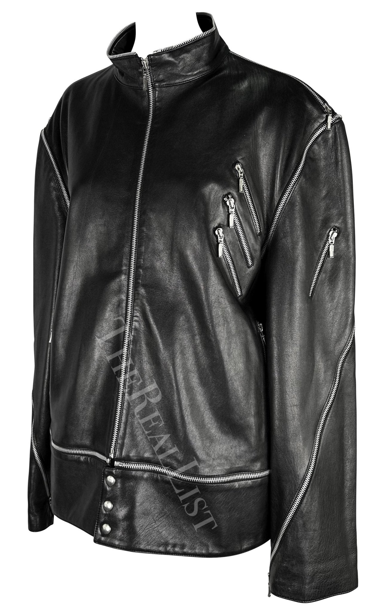 F/W 1998 Gianni Versace by Donatella Mens Runway Zip Accent Leather Moto Jacket - RealList