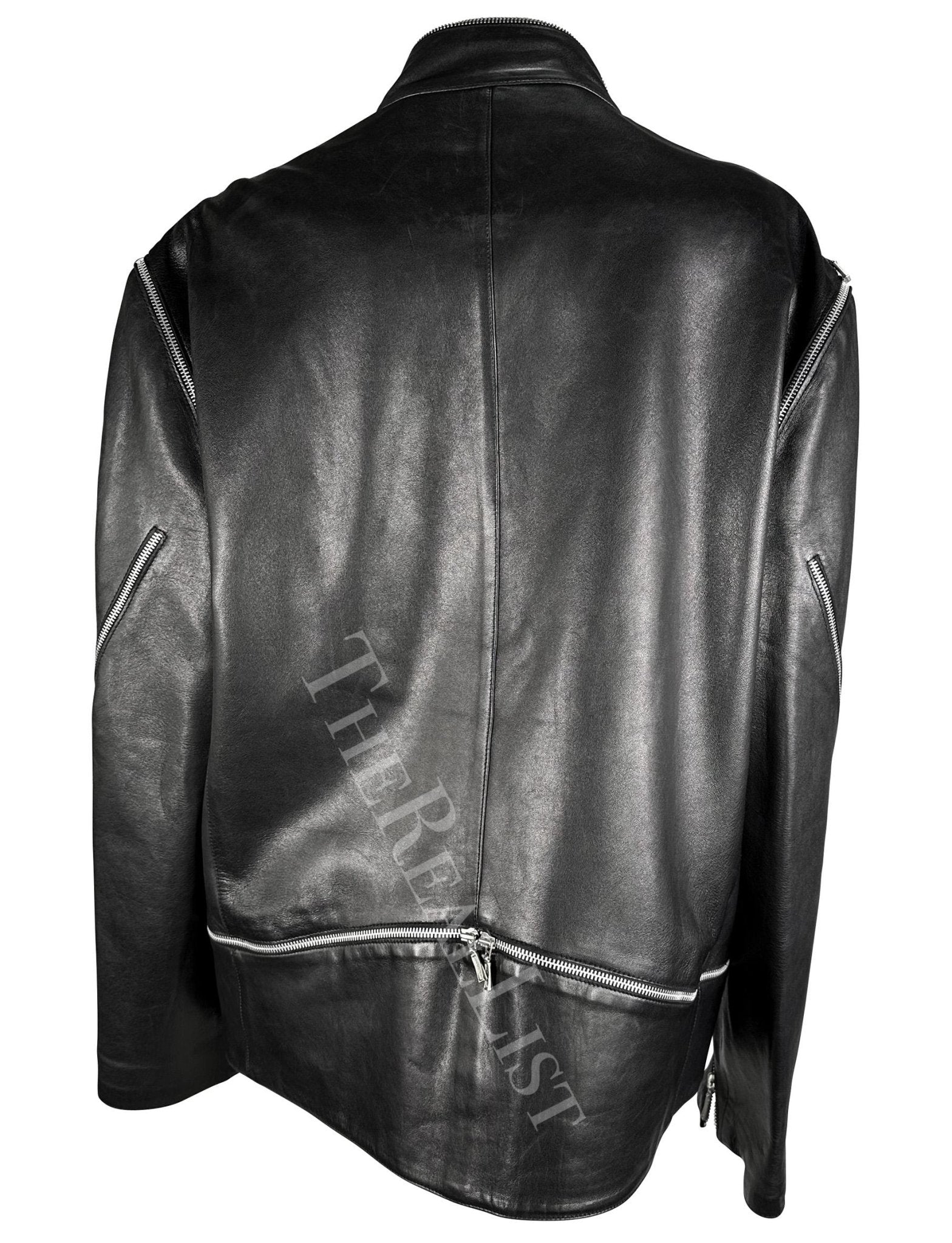 F/W 1998 Gianni Versace by Donatella Mens Runway Zip Accent Leather Moto Jacket - RealList