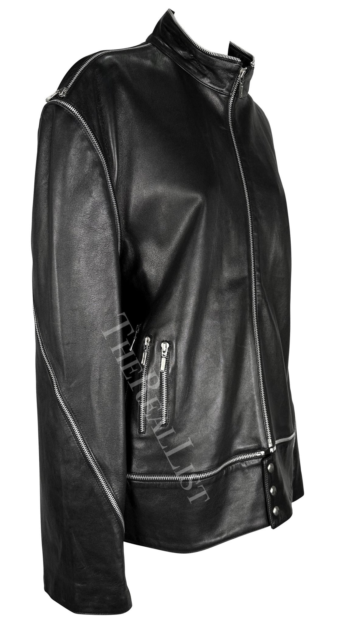 F/W 1998 Gianni Versace by Donatella Mens Runway Zip Accent Leather Moto Jacket - RealList