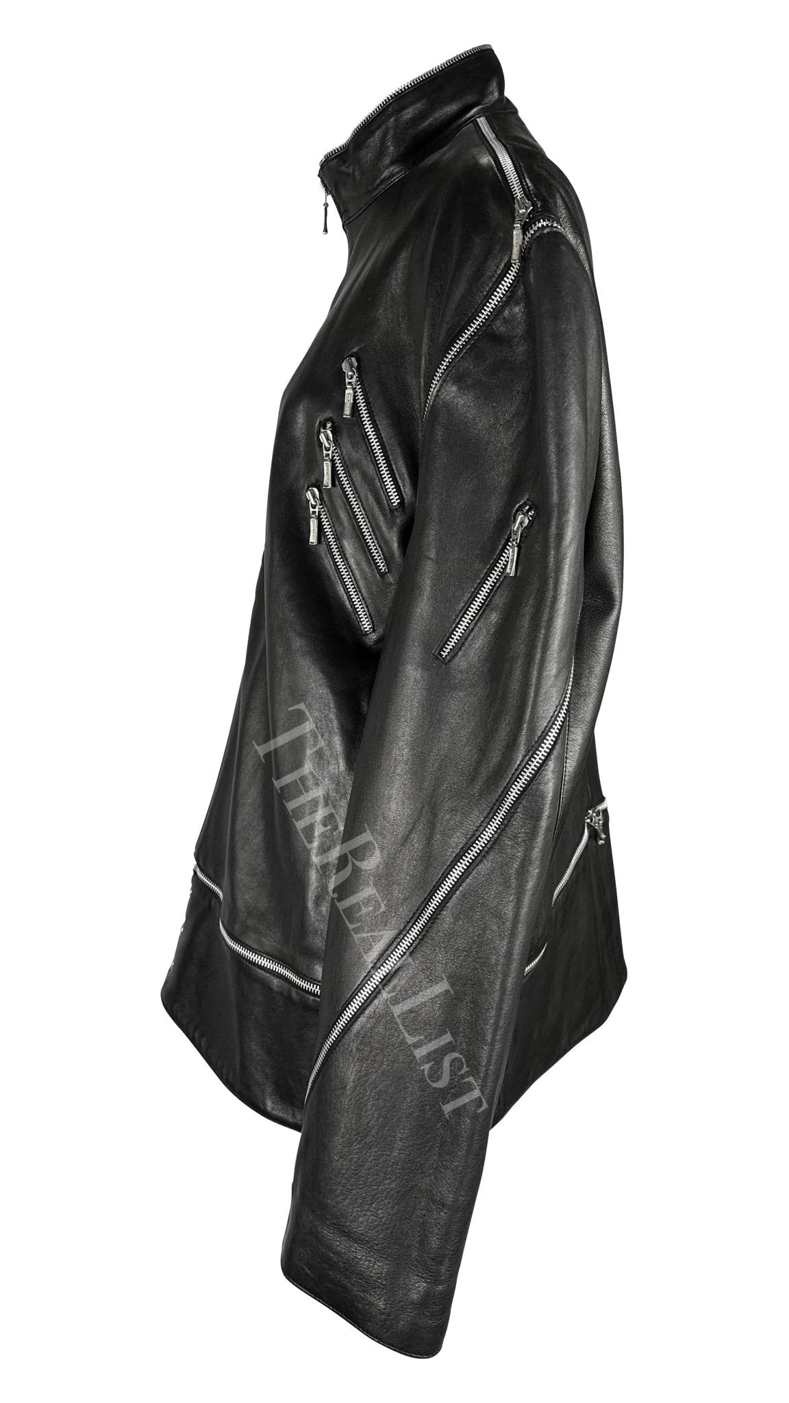 F/W 1998 Gianni Versace by Donatella Mens Runway Zip Accent Leather Moto Jacket - RealList