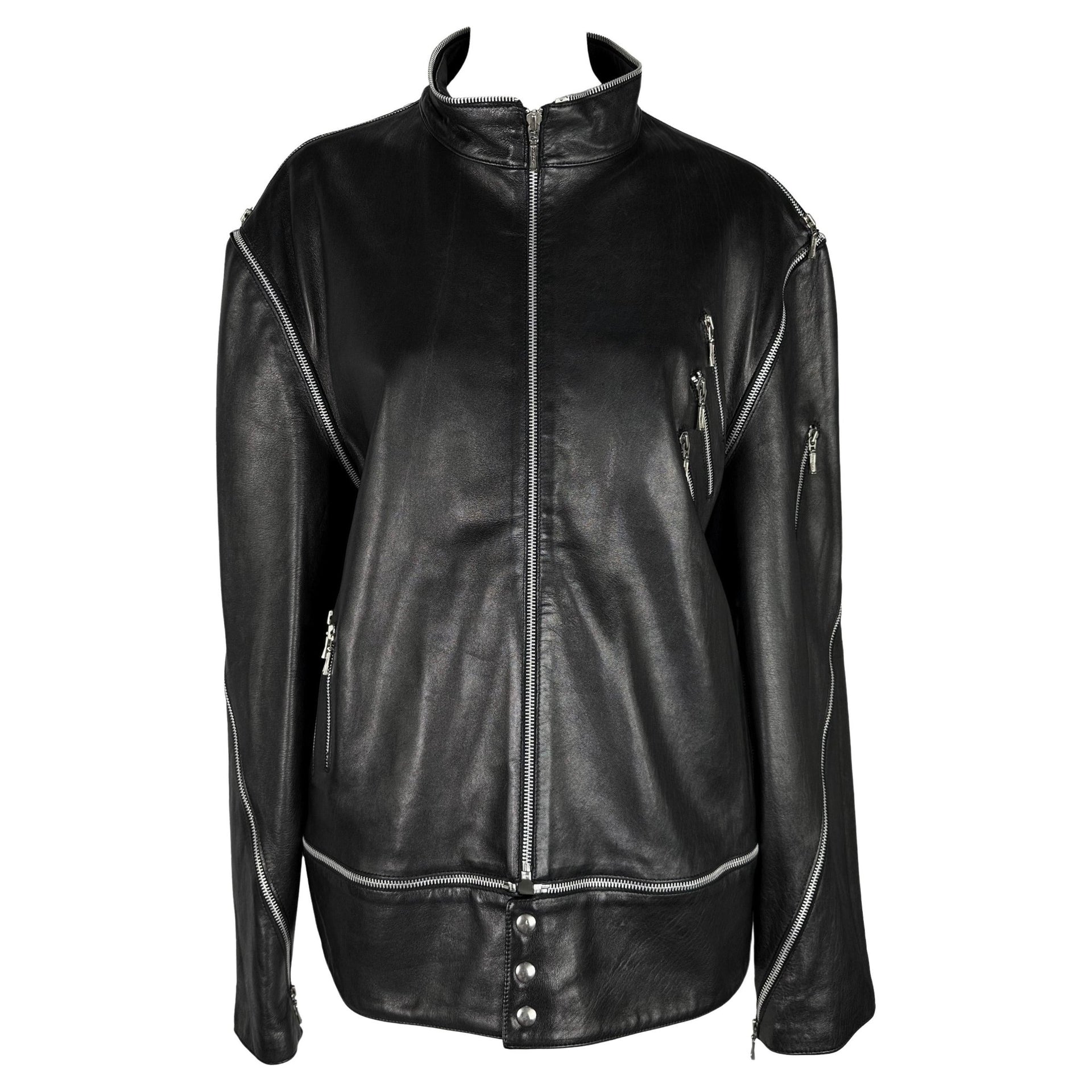 F/W 1998 Gianni Versace by Donatella Mens Runway Zip Accent Leather Moto Jacket - RealList