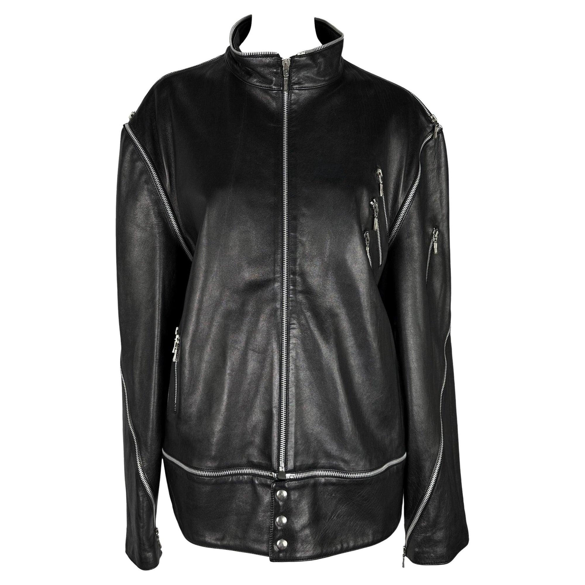 F/W 1998 Gianni Versace by Donatella Mens Runway Zip Accent Leather Moto Jacket - RealList