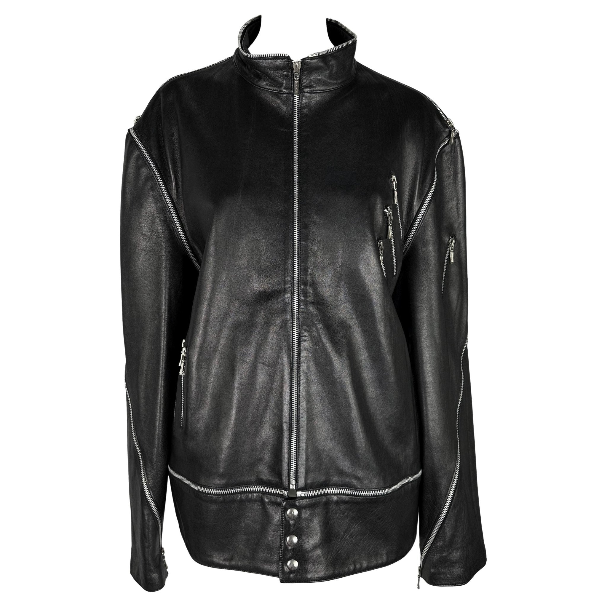 F/W 1998 Gianni Versace by Donatella Mens Runway Zip Accent Leather Moto Jacket - RealList