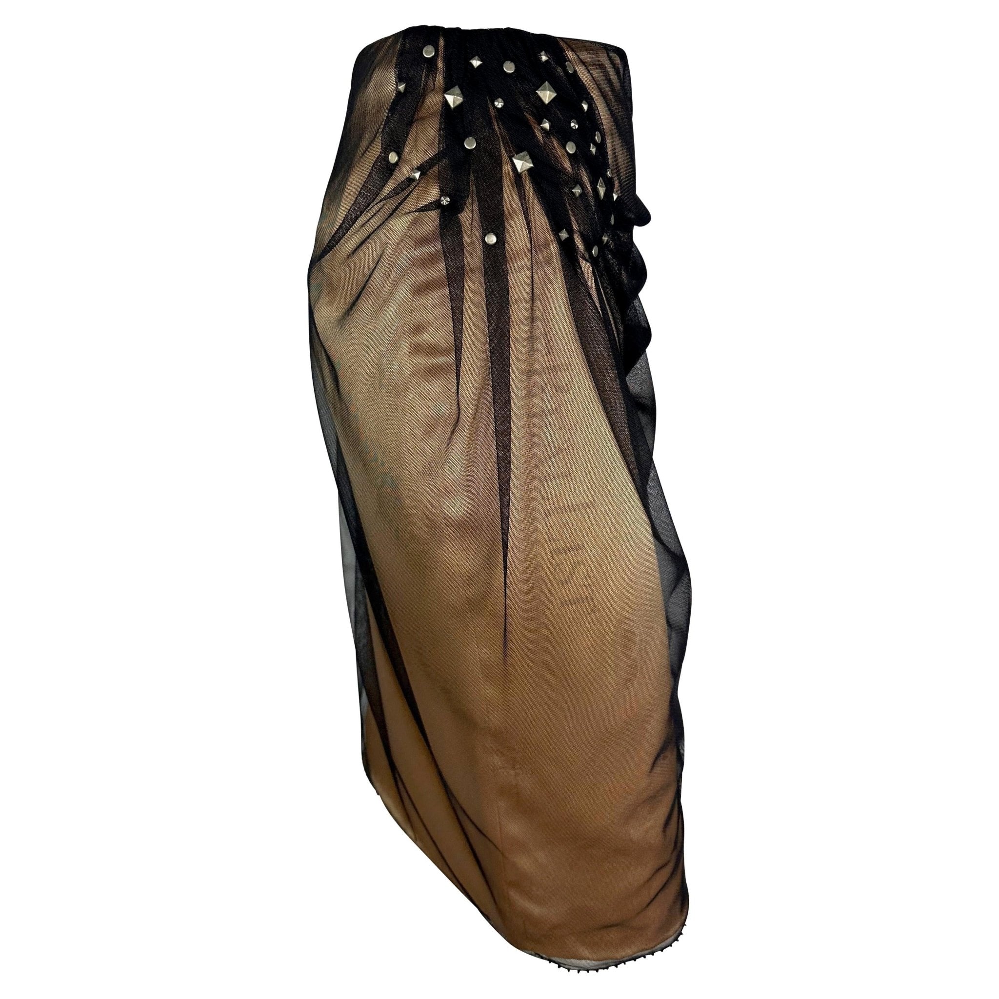 F/W 1998 Gianni Versace by Donatella Runway Ad Beige Tulle Studded Skirt - RealList