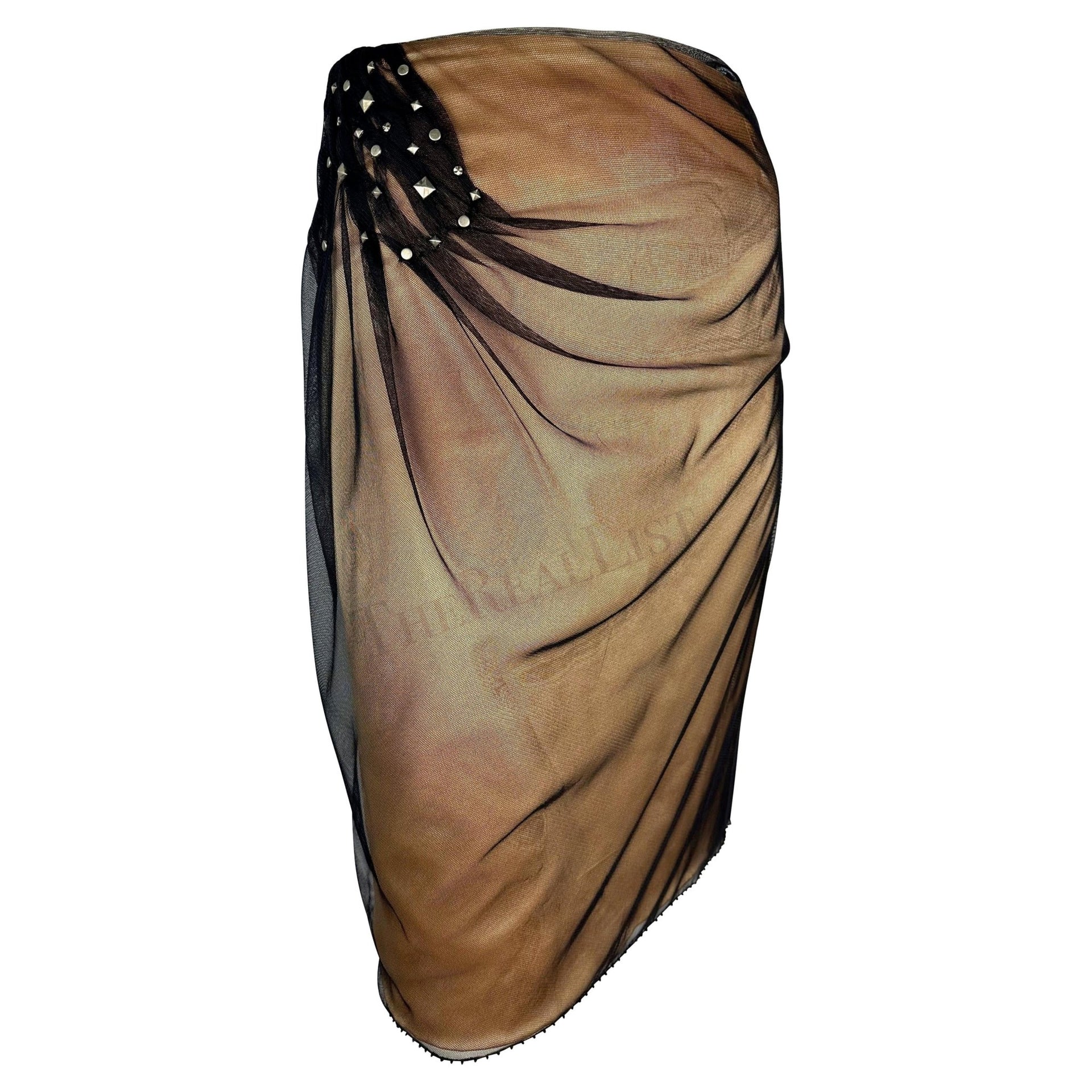 F/W 1998 Gianni Versace by Donatella Runway Ad Beige Tulle Studded Skirt - RealList