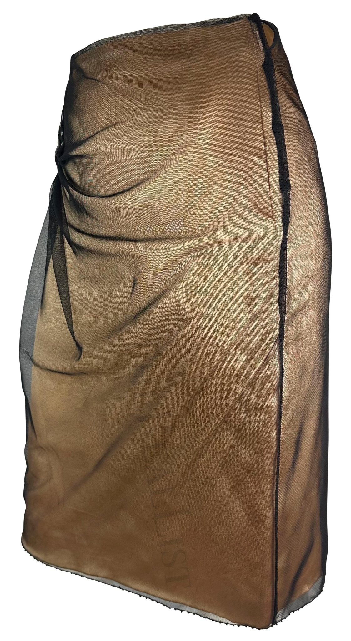 F/W 1998 Gianni Versace by Donatella Runway Ad Beige Tulle Studded Skirt - RealList