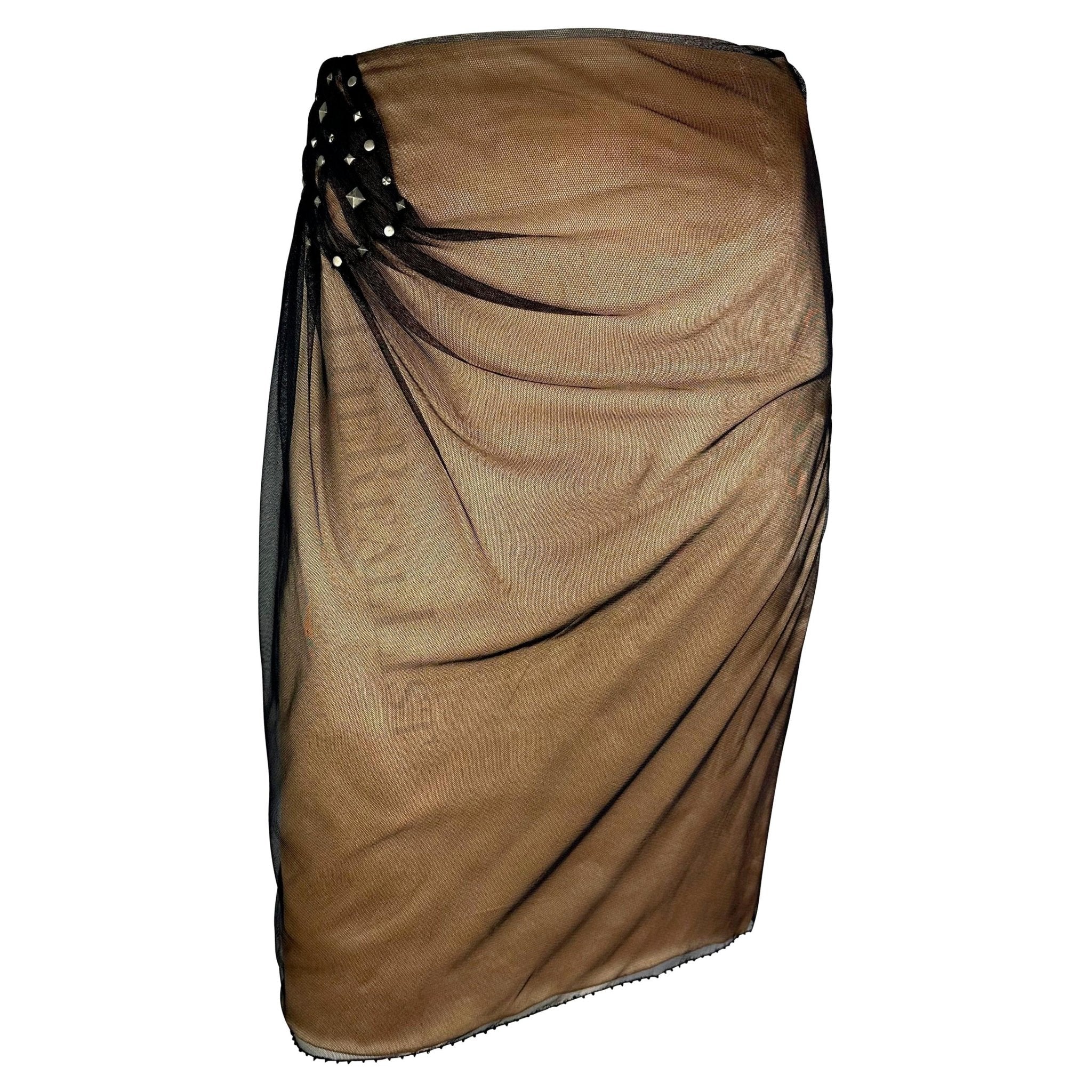 F/W 1998 Gianni Versace by Donatella Runway Ad Beige Tulle Studded Skirt - RealList