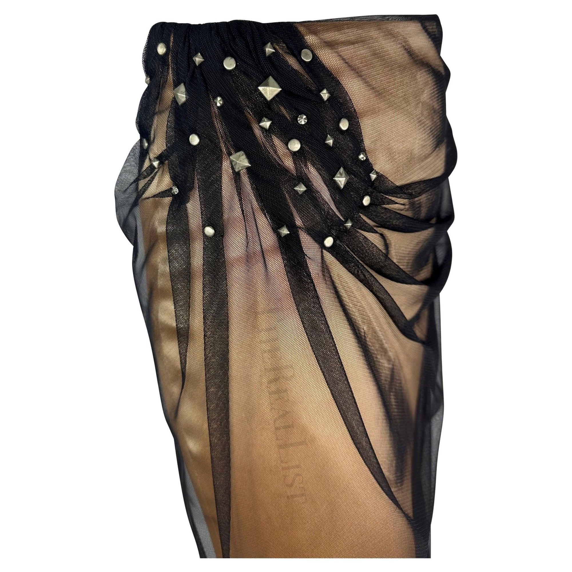 F/W 1998 Gianni Versace by Donatella Runway Ad Beige Tulle Studded Skirt - RealList