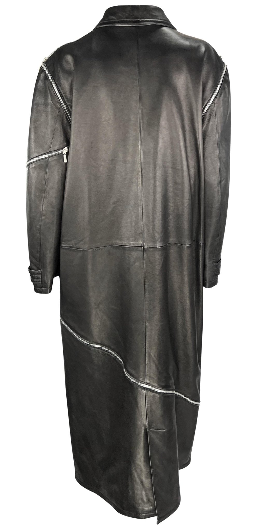 F/W 1998 Gianni Versace by Donatella Runway Black Leather Zip Trench Coat - RealList