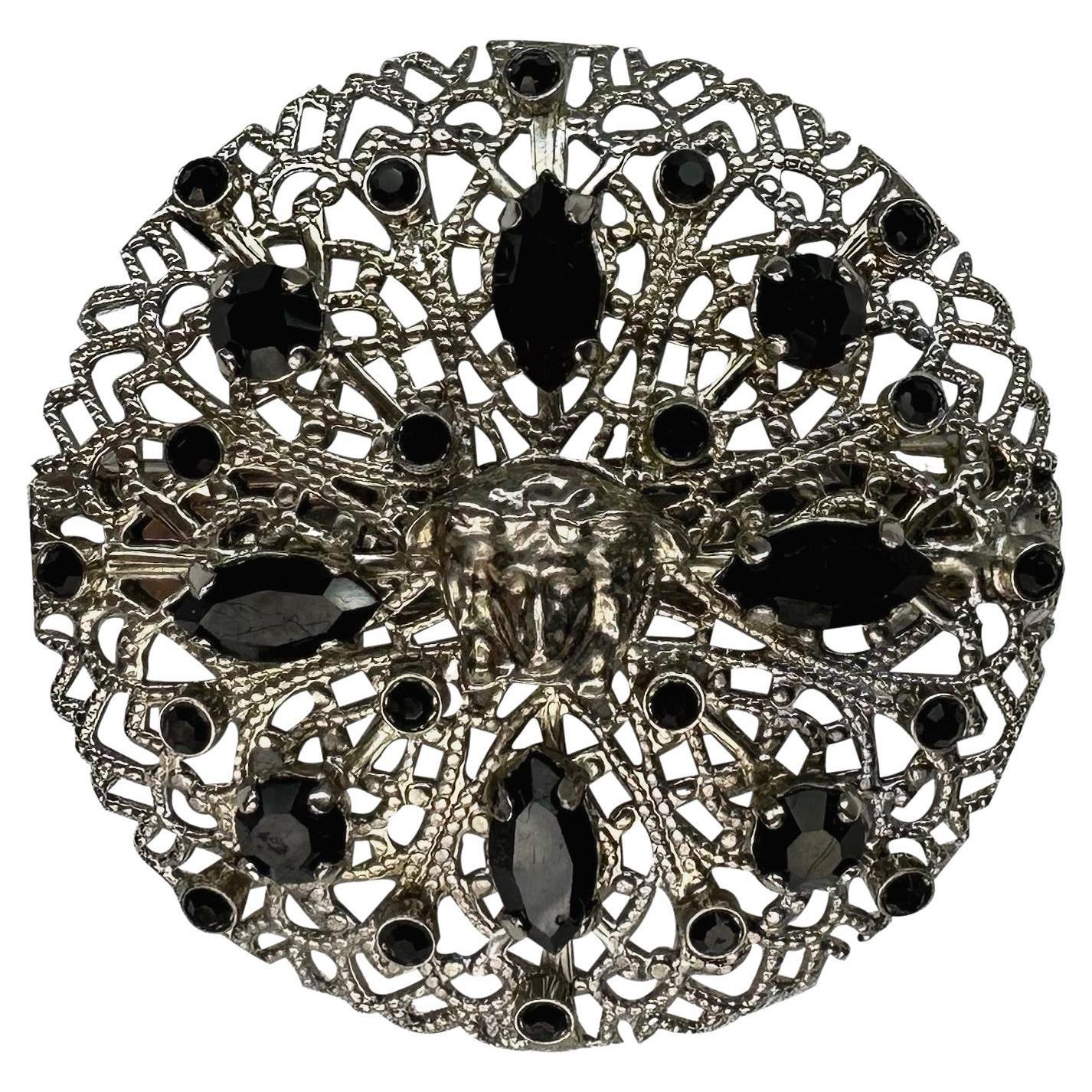 F/W 1998 Gianni Versace by Donatella Silver Tone Round Black Crystal Hair Clip - RealList