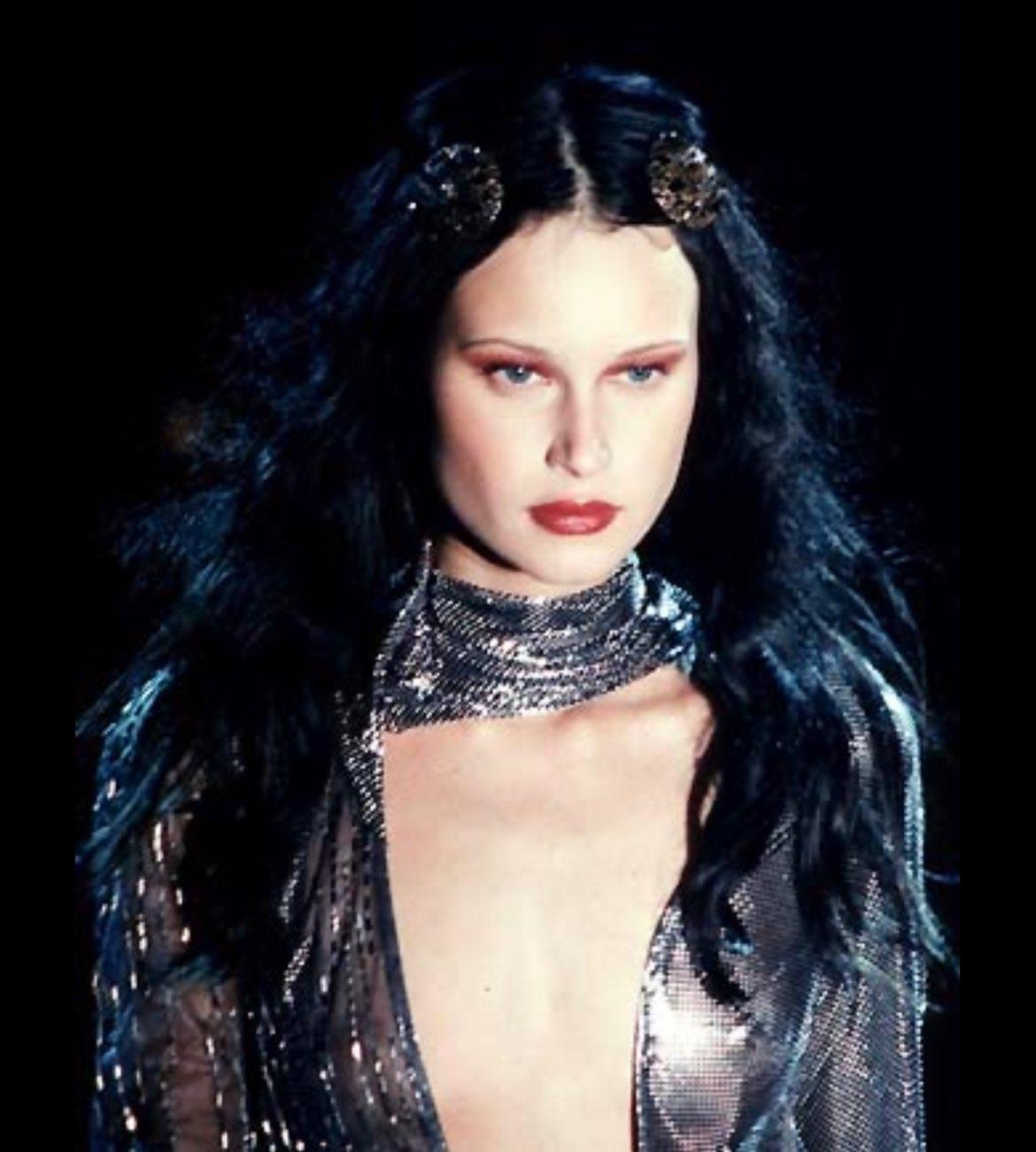 F/W 1998 Gianni Versace by Donatella Silver Tone Round Black Crystal Hair Clip - RealList