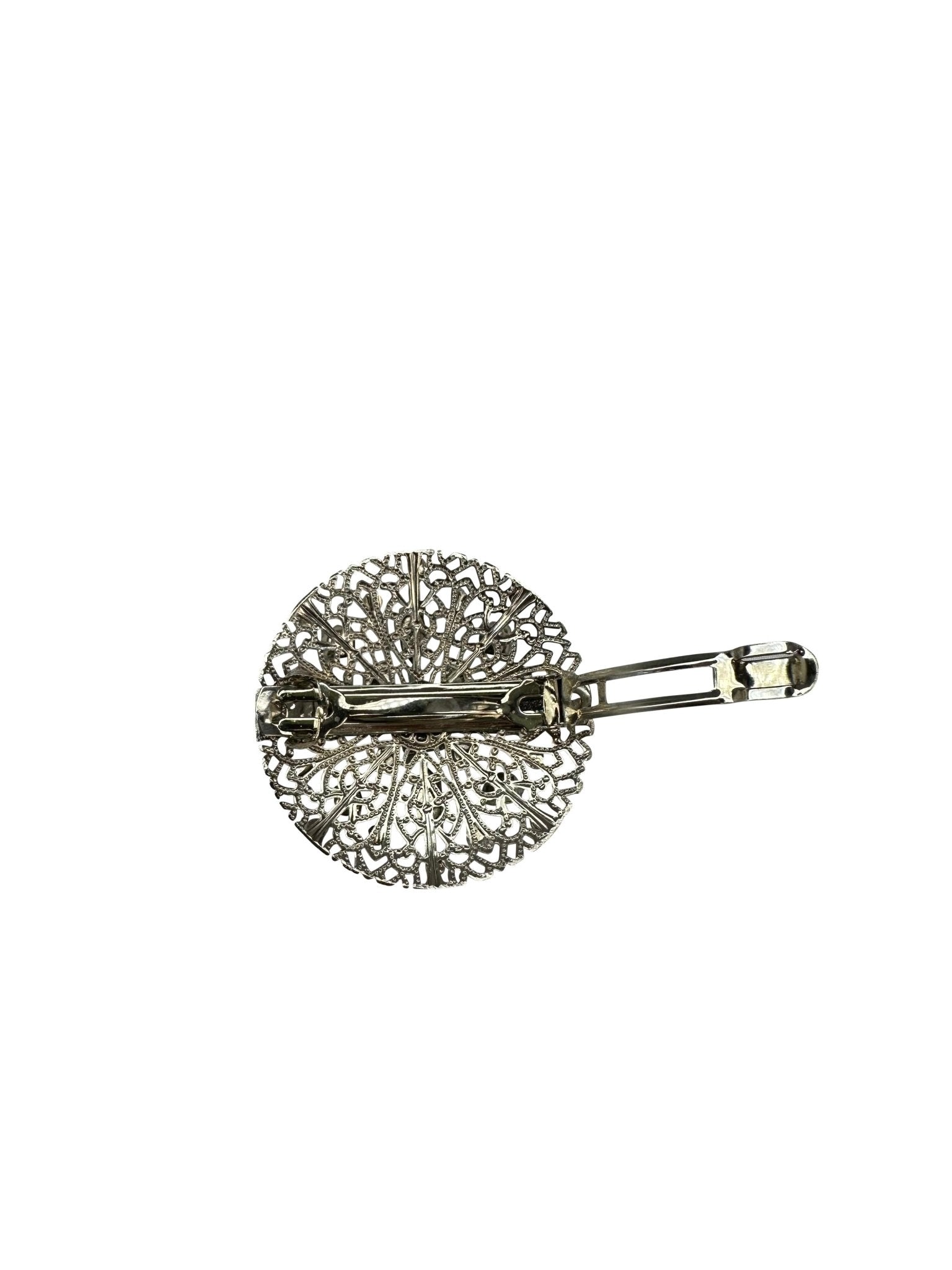 F/W 1998 Gianni Versace by Donatella Silver Tone Round Black Crystal Hair Clip - RealList