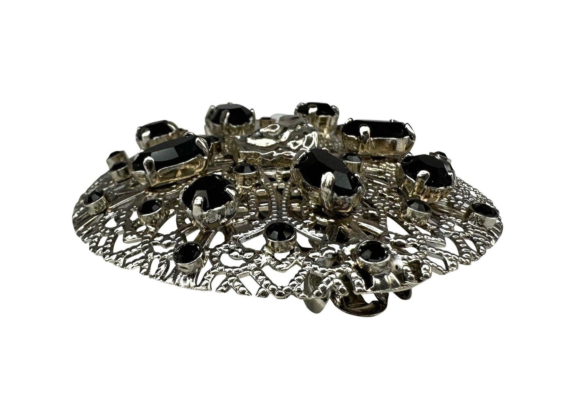 F/W 1998 Gianni Versace by Donatella Silver Tone Round Black Crystal Hair Clip - RealList
