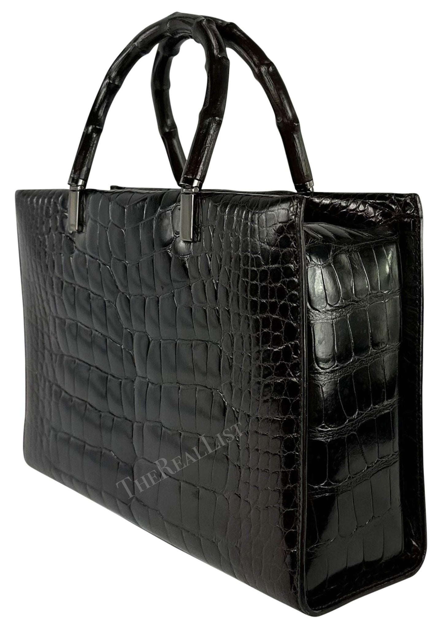 F/W 1998 Gucci by Tom Ford Ad Campaign Genuine Crocodile Bamboo Tote Bag - RealList