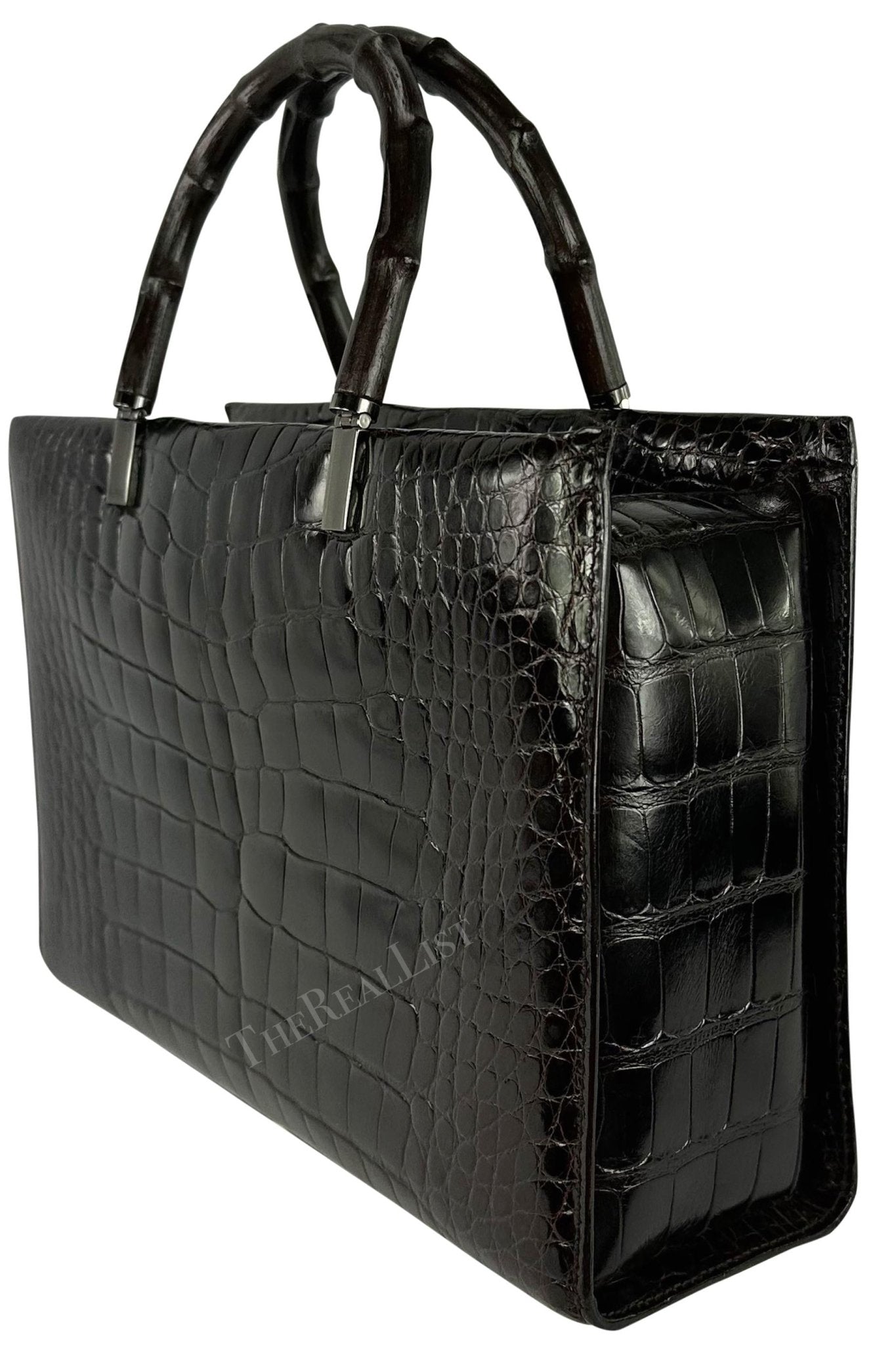 F/W 1998 Gucci by Tom Ford Ad Campaign Genuine Crocodile Bamboo Tote Bag - RealList