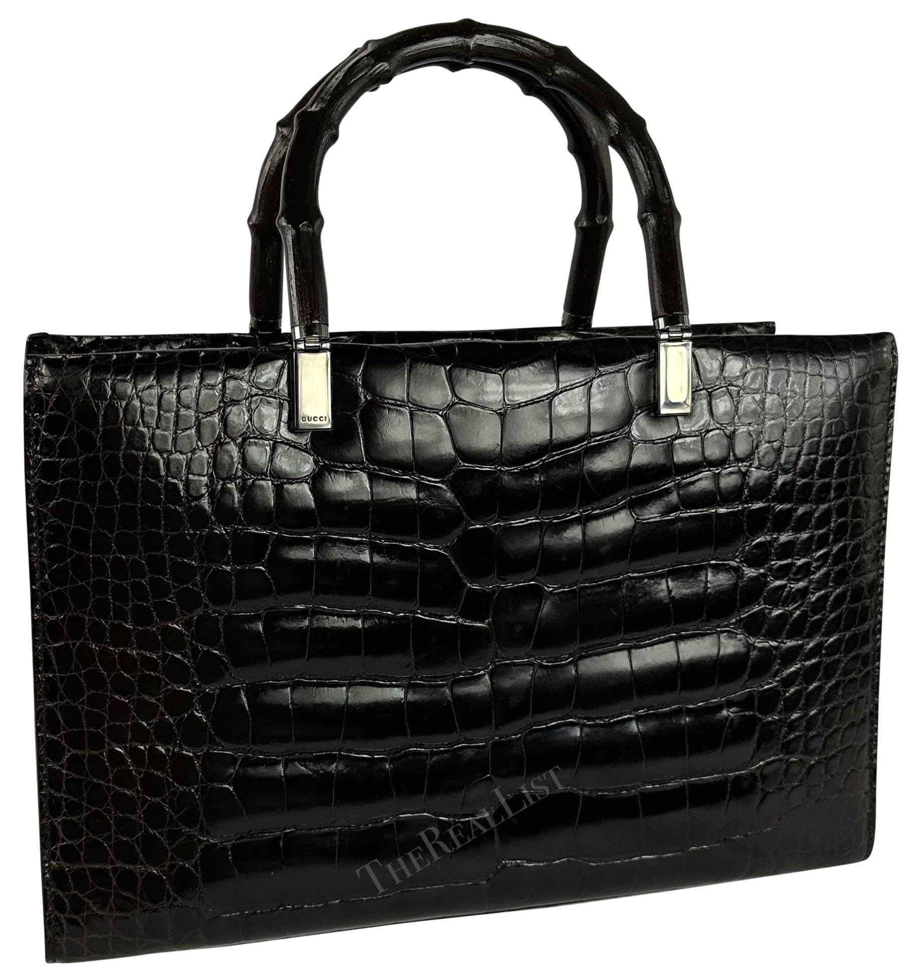 F/W 1998 Gucci by Tom Ford Ad Campaign Genuine Crocodile Bamboo Tote Bag - RealList