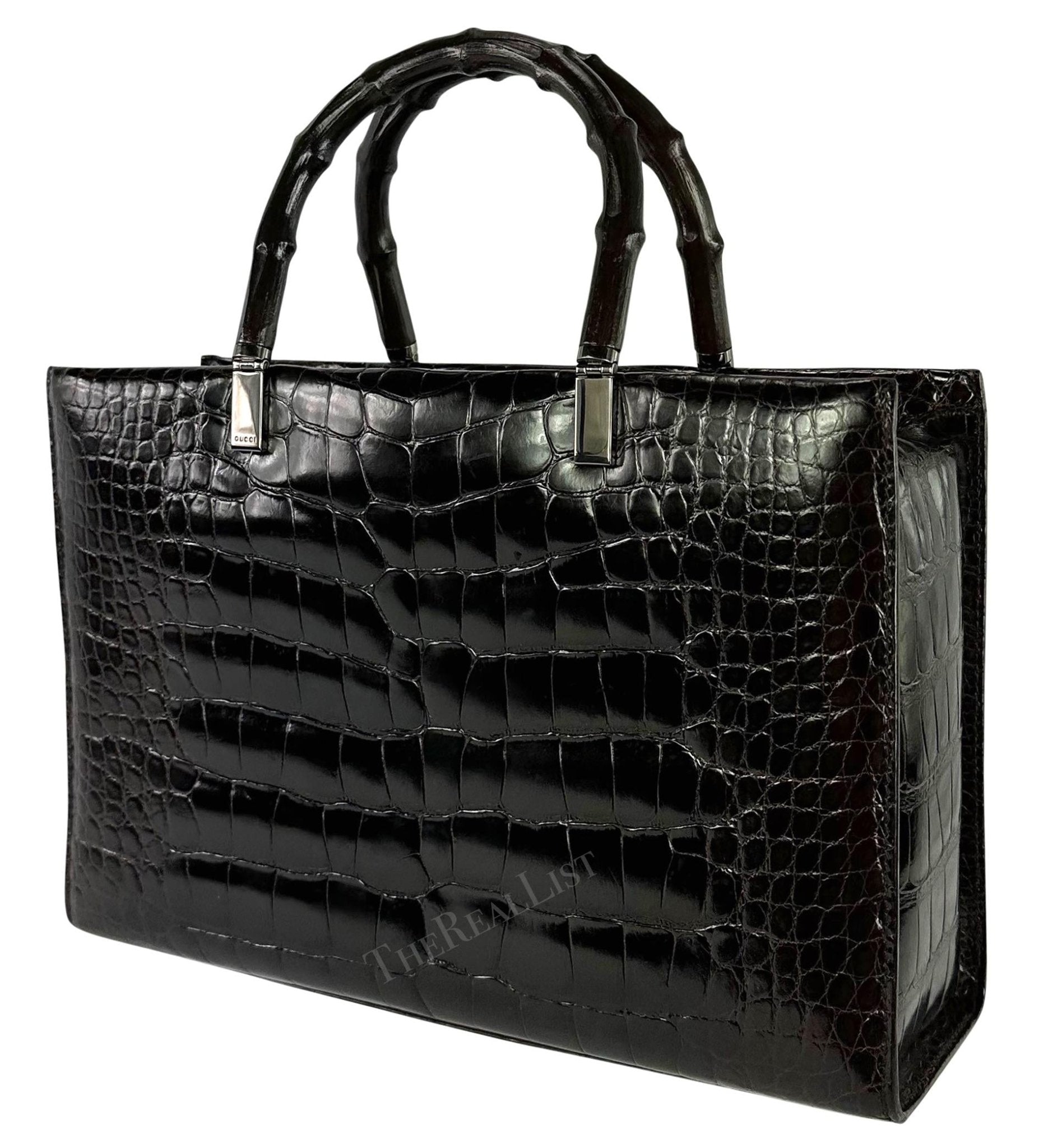 F/W 1998 Gucci by Tom Ford Ad Campaign Genuine Crocodile Bamboo Tote Bag - RealList