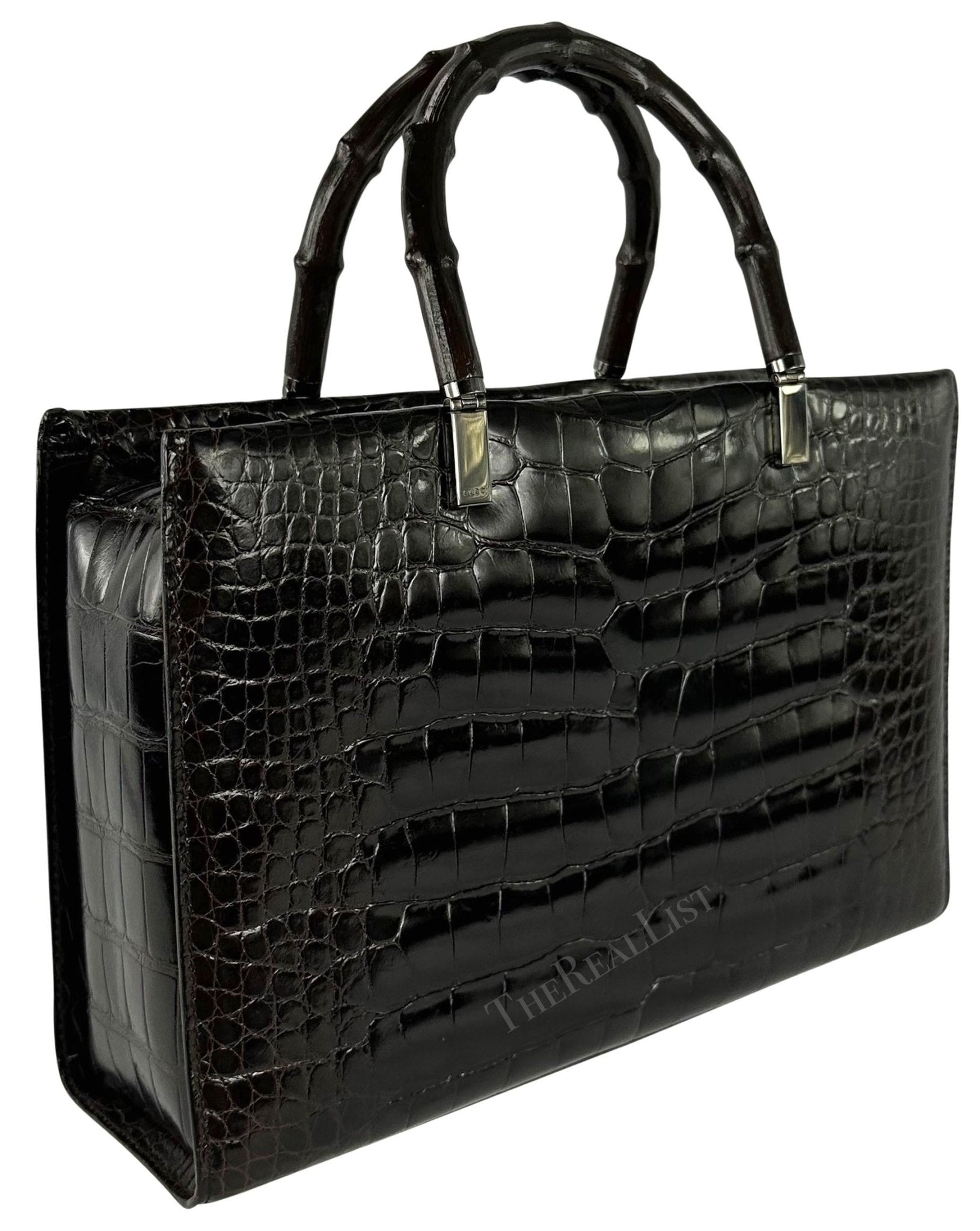 F/W 1998 Gucci by Tom Ford Ad Campaign Genuine Crocodile Bamboo Tote Bag - RealList