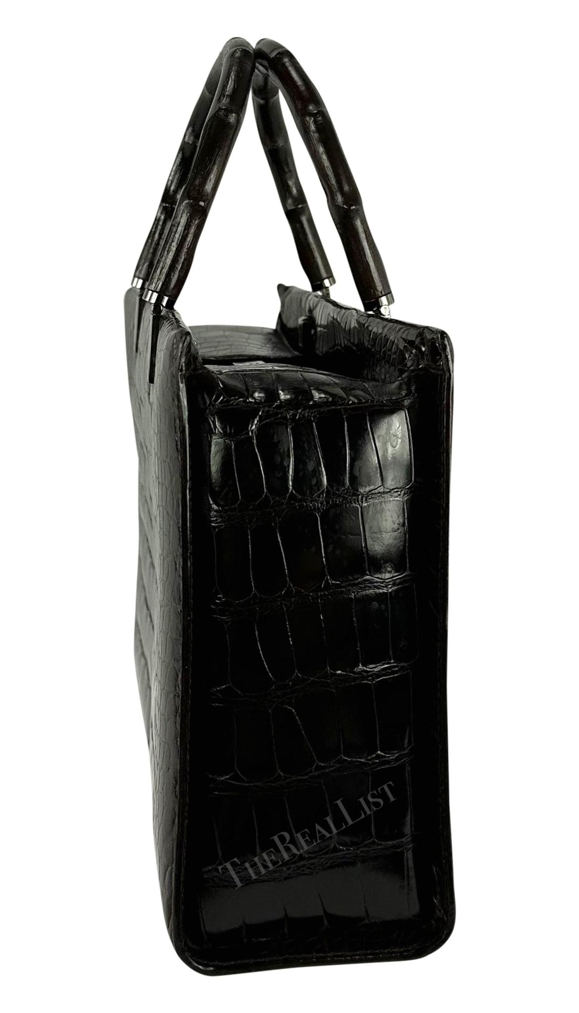 F/W 1998 Gucci by Tom Ford Ad Campaign Genuine Crocodile Bamboo Tote Bag - RealList