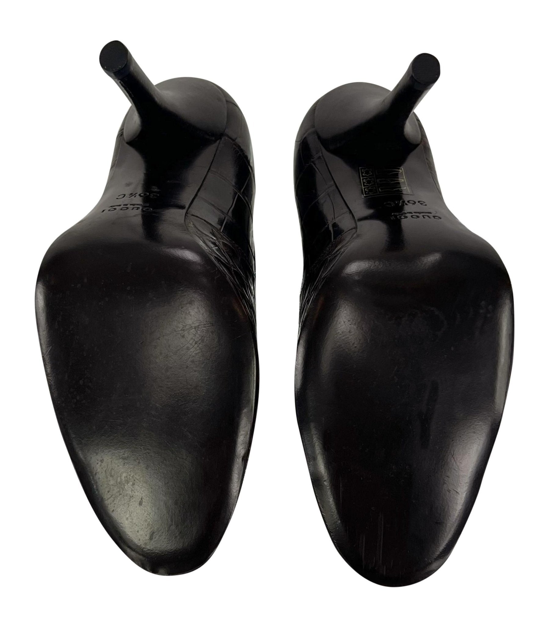 F/W 1998 Gucci by Tom Ford Ad Genuine Alligator Brown Peep Toe Heels Pumps 36.5 - RealList