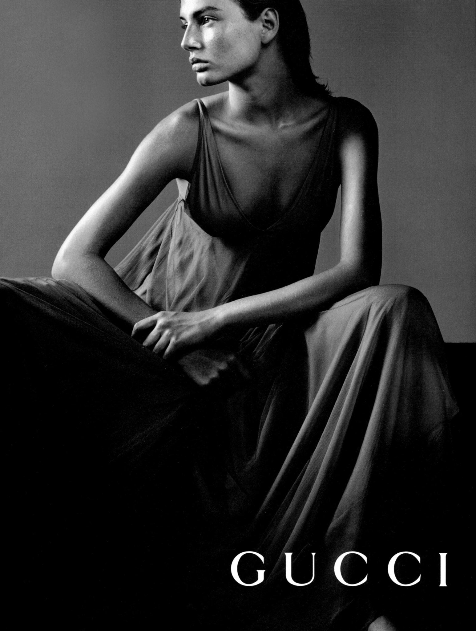 F/W 1998 Gucci by Tom Ford Beige Tulle Plunging Runway Gown - RealList