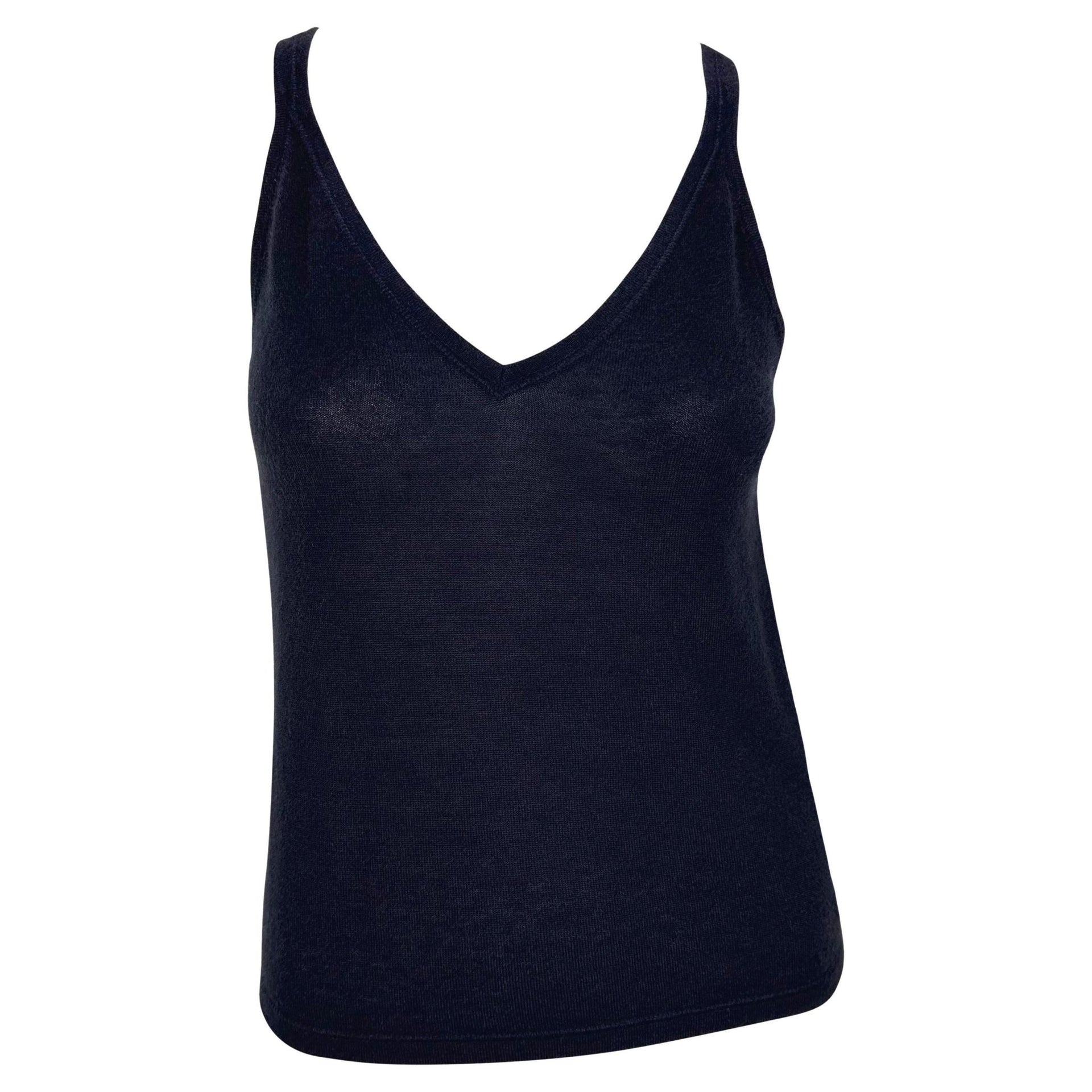 F/W 1998 Gucci by Tom Ford Dark Navy Blue Cashmere Semi - Sheer Tank Top - RealList
