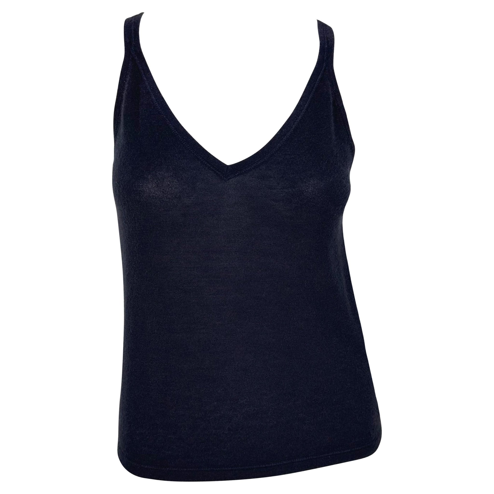 F/W 1998 Gucci by Tom Ford Dark Navy Blue Cashmere Semi - Sheer Tank Top - RealList