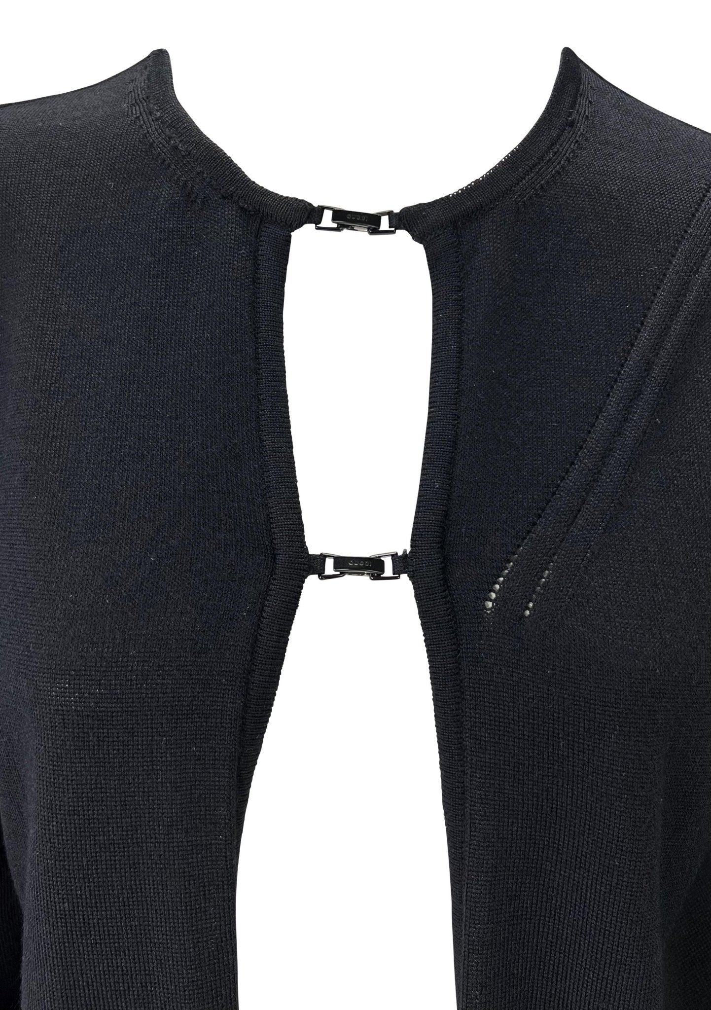 F/W 1998 Gucci by Tom Ford Double Buckle Black Knit Wool Cardigan Top - RealList