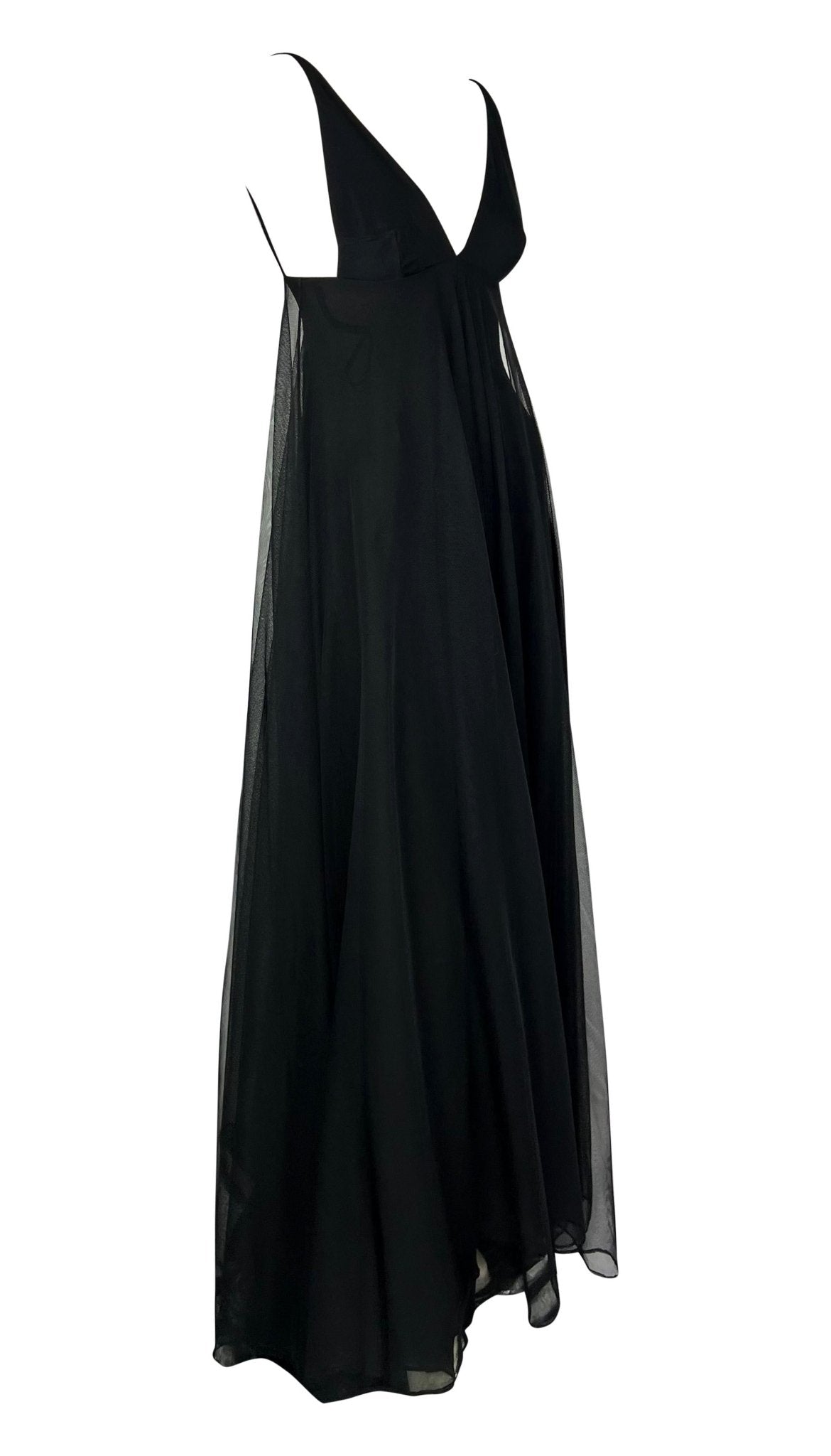 F/W 1998 Gucci by Tom Ford Runway Black Layered Tulle Sheer Plunge Gown - RealList