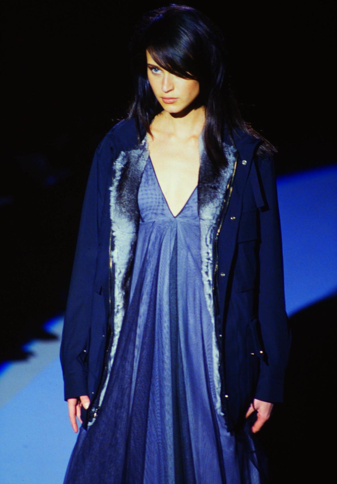 F/W 1998 Gucci by Tom Ford Runway Black Layered Tulle Sheer Plunge Gown - RealList