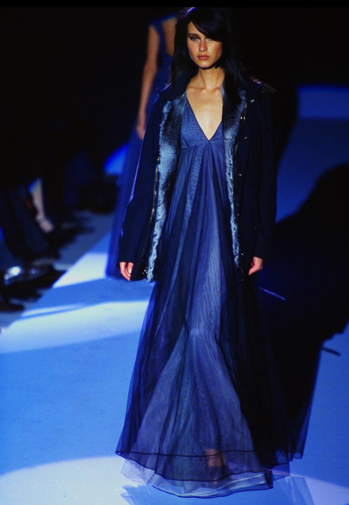 F/W 1998 Gucci by Tom Ford Runway Black Layered Tulle Sheer Plunge Gown - RealList