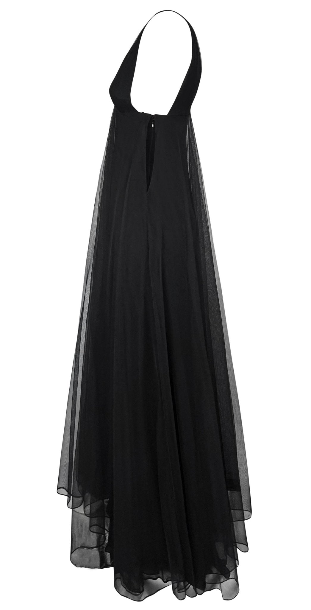 F/W 1998 Gucci by Tom Ford Runway Black Layered Tulle Sheer Plunge Gown - RealList