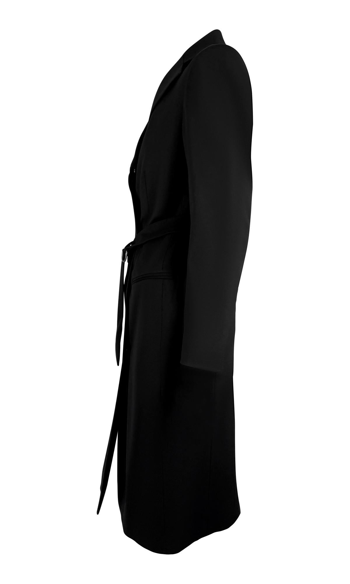 F/W 1998 Gucci by Tom Ford Runway Ring Belted Black Stretch Wool Trench Coat - RealList