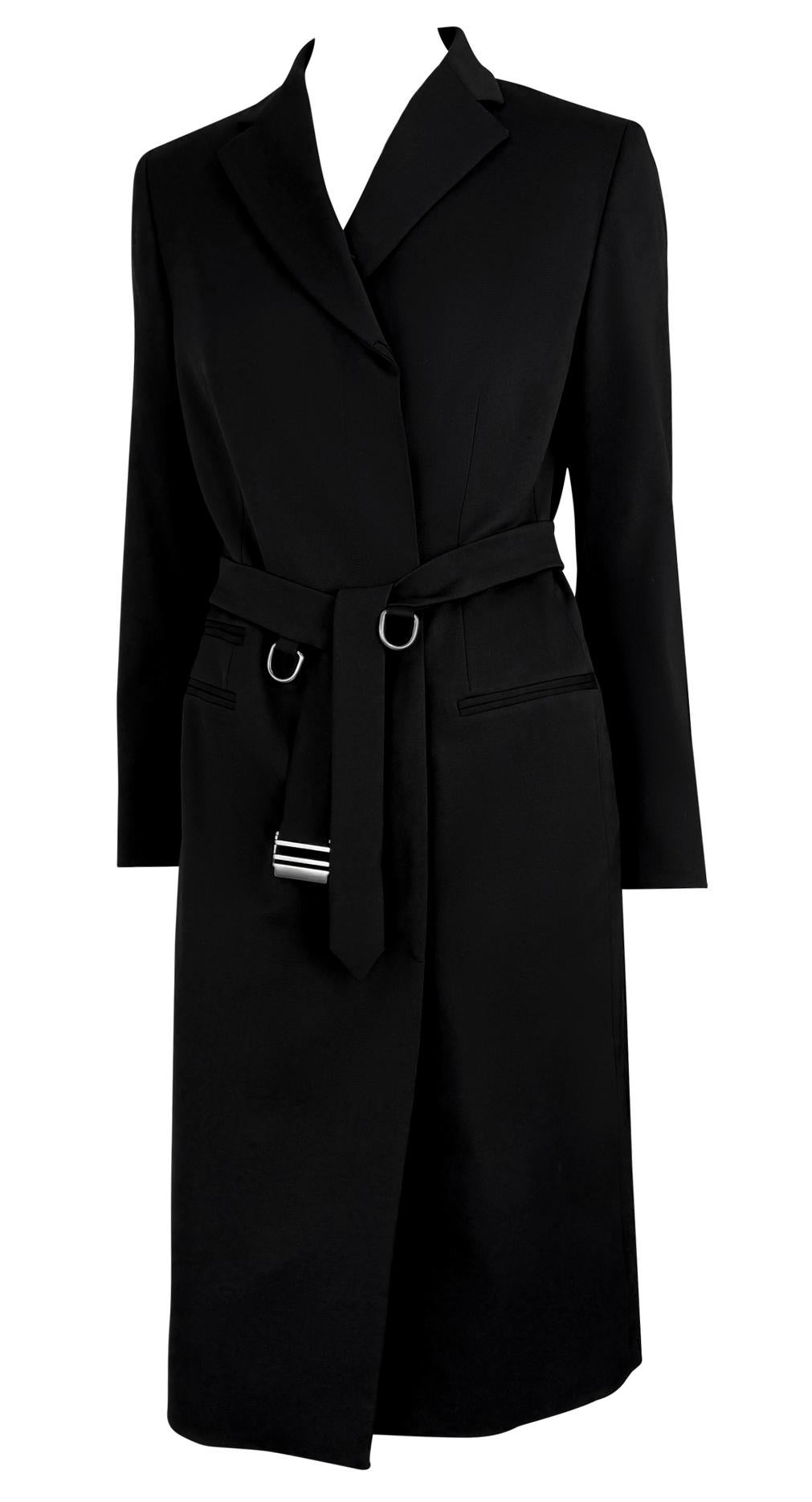 F/W 1998 Gucci by Tom Ford Runway Ring Belted Black Stretch Wool Trench Coat - RealList