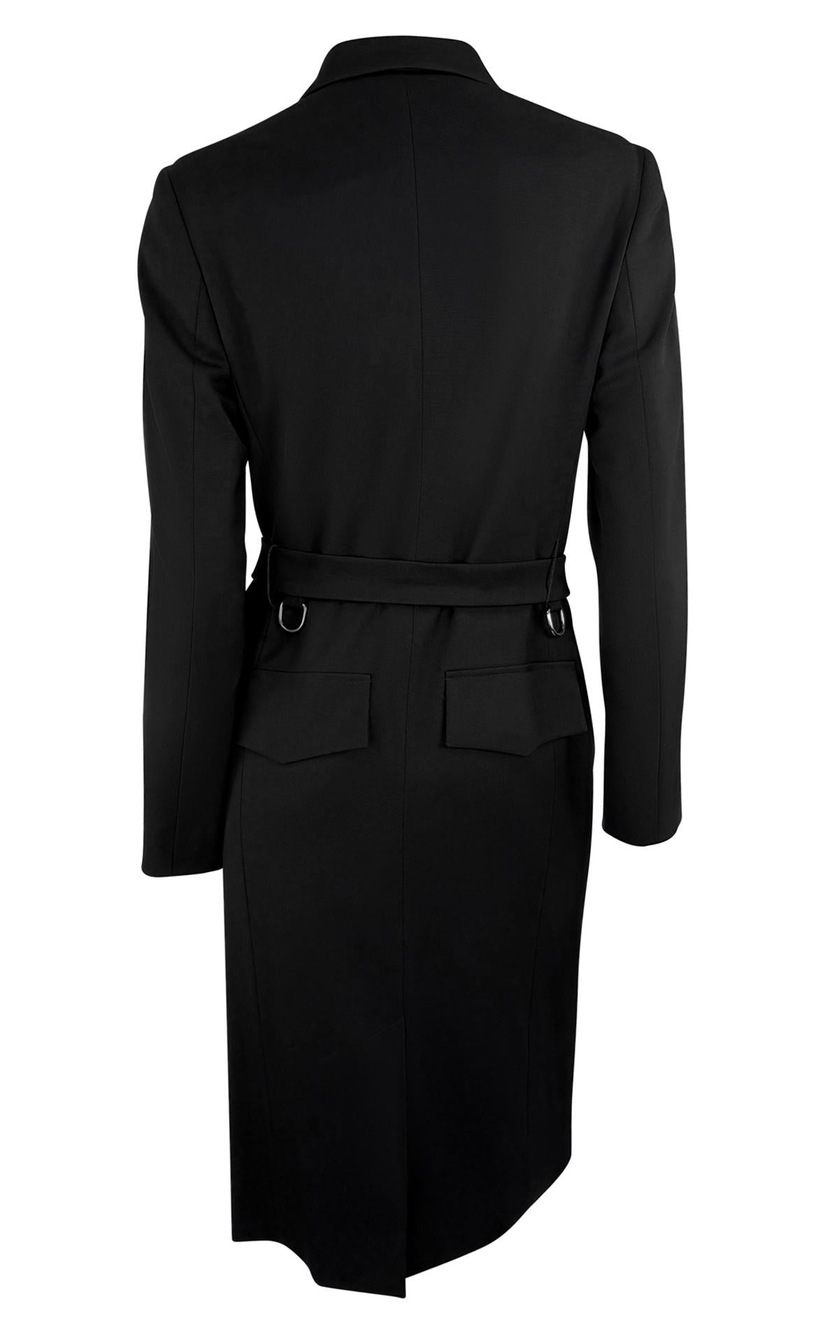 F/W 1998 Gucci by Tom Ford Runway Ring Belted Black Stretch Wool Trench Coat - RealList