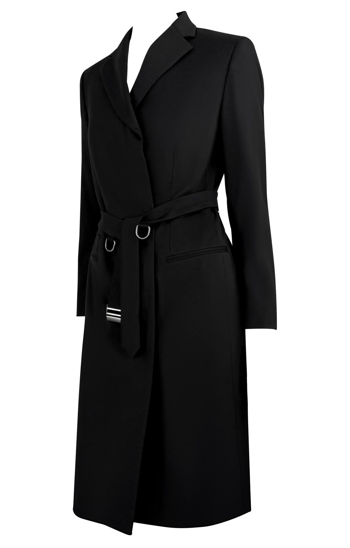 F/W 1998 Gucci by Tom Ford Runway Ring Belted Black Stretch Wool Trench Coat - RealList