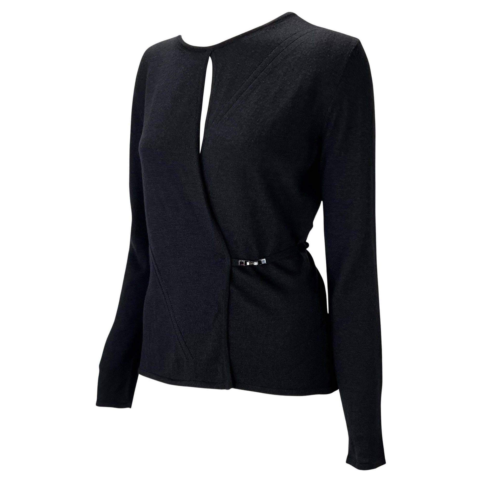 F/W 1998 Gucci by Tom Ford Wraparound Black Wool Blend Cardigan Sweater Top - RealList