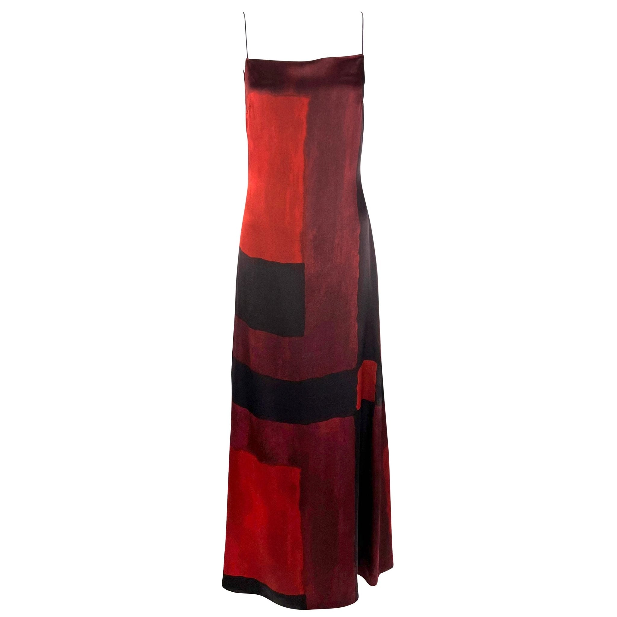 F/W 1998 Guy Laroche by Albert Elbaz Red Silk Abstract Art Print Gown - RealList