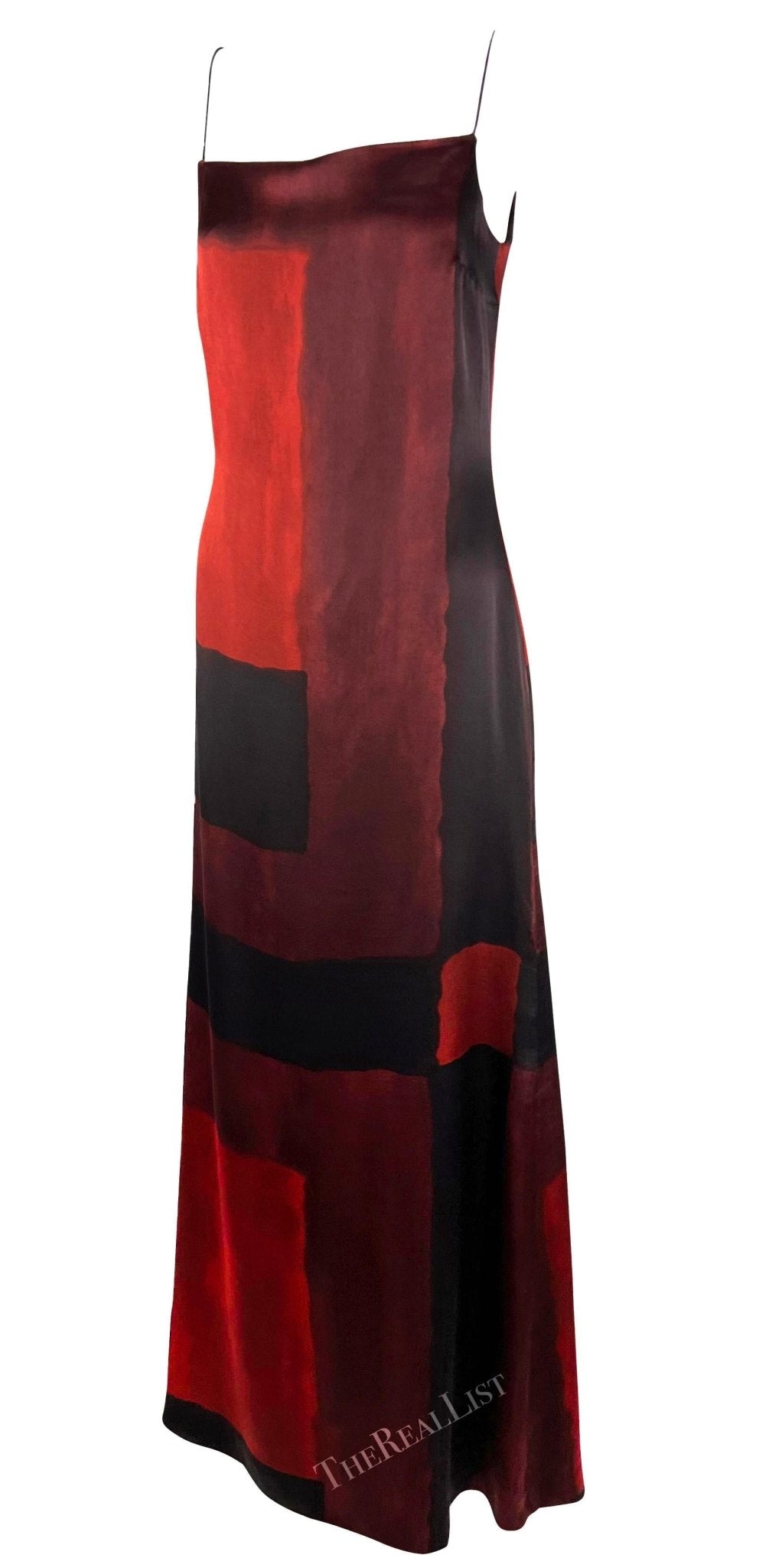 F/W 1998 Guy Laroche by Albert Elbaz Red Silk Abstract Art Print Gown - RealList