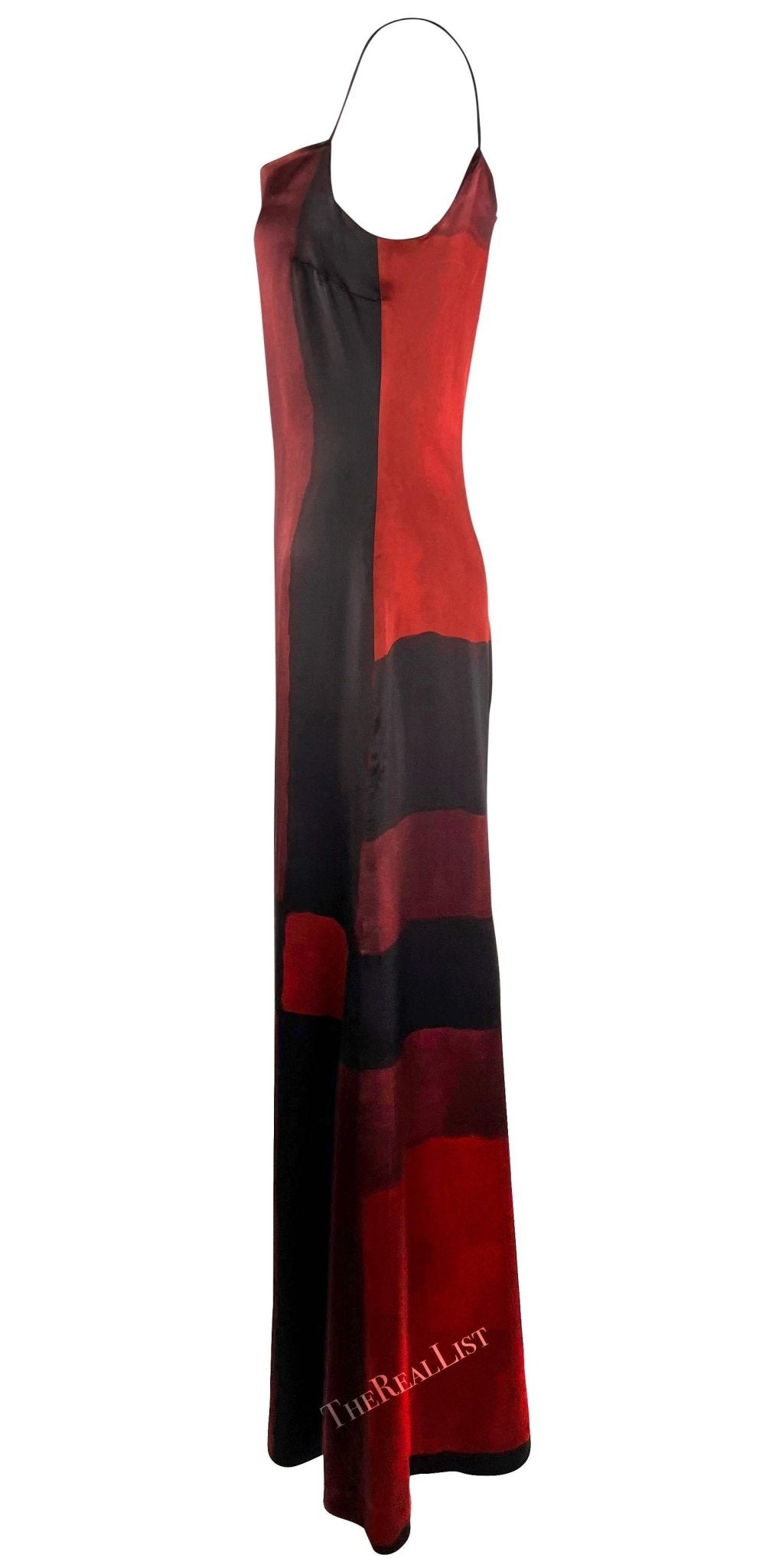 F/W 1998 Guy Laroche by Albert Elbaz Red Silk Abstract Art Print Gown - RealList