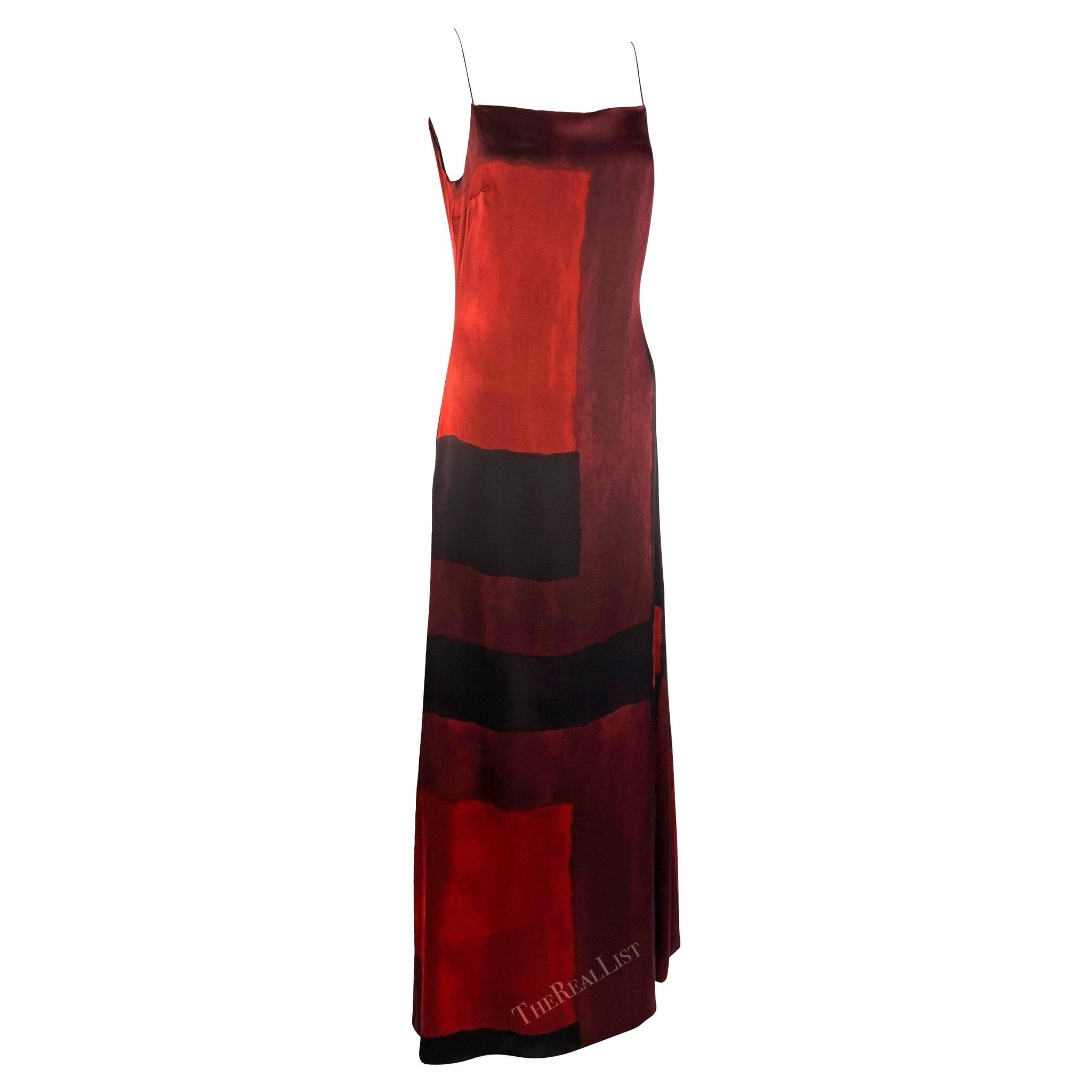 F/W 1998 Guy Laroche by Albert Elbaz Red Silk Abstract Art Print Gown - RealList