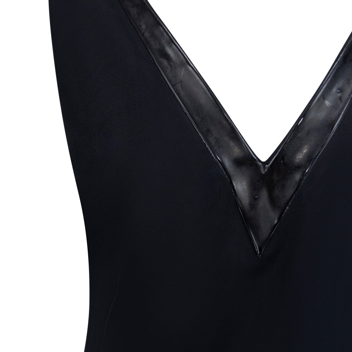 F/W 1998 Prada Runway Black Taffeta Rubber Trimmed V - Neck Evening Gown - RealList