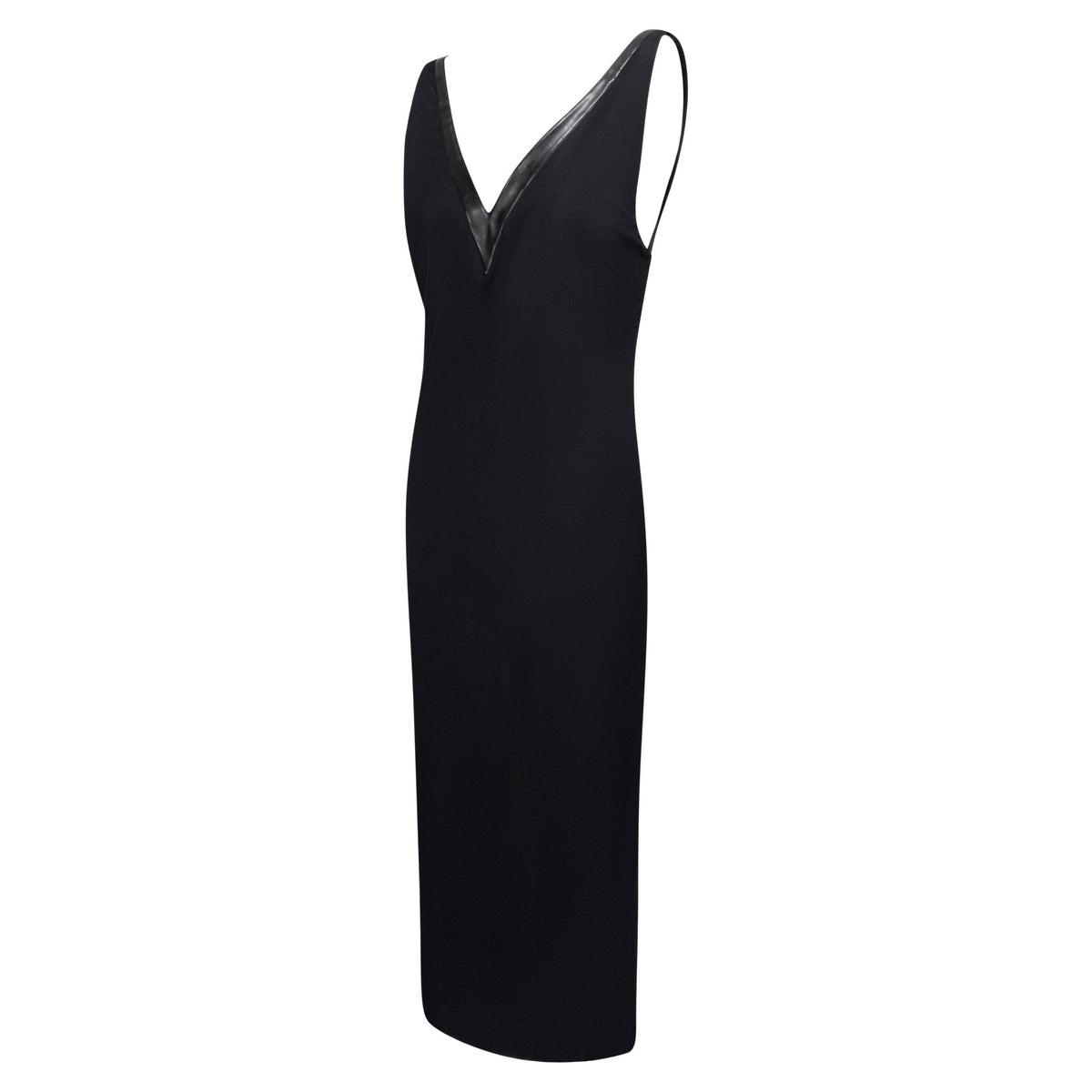 F/W 1998 Prada Runway Black Taffeta Rubber Trimmed V - Neck Evening Gown - RealList