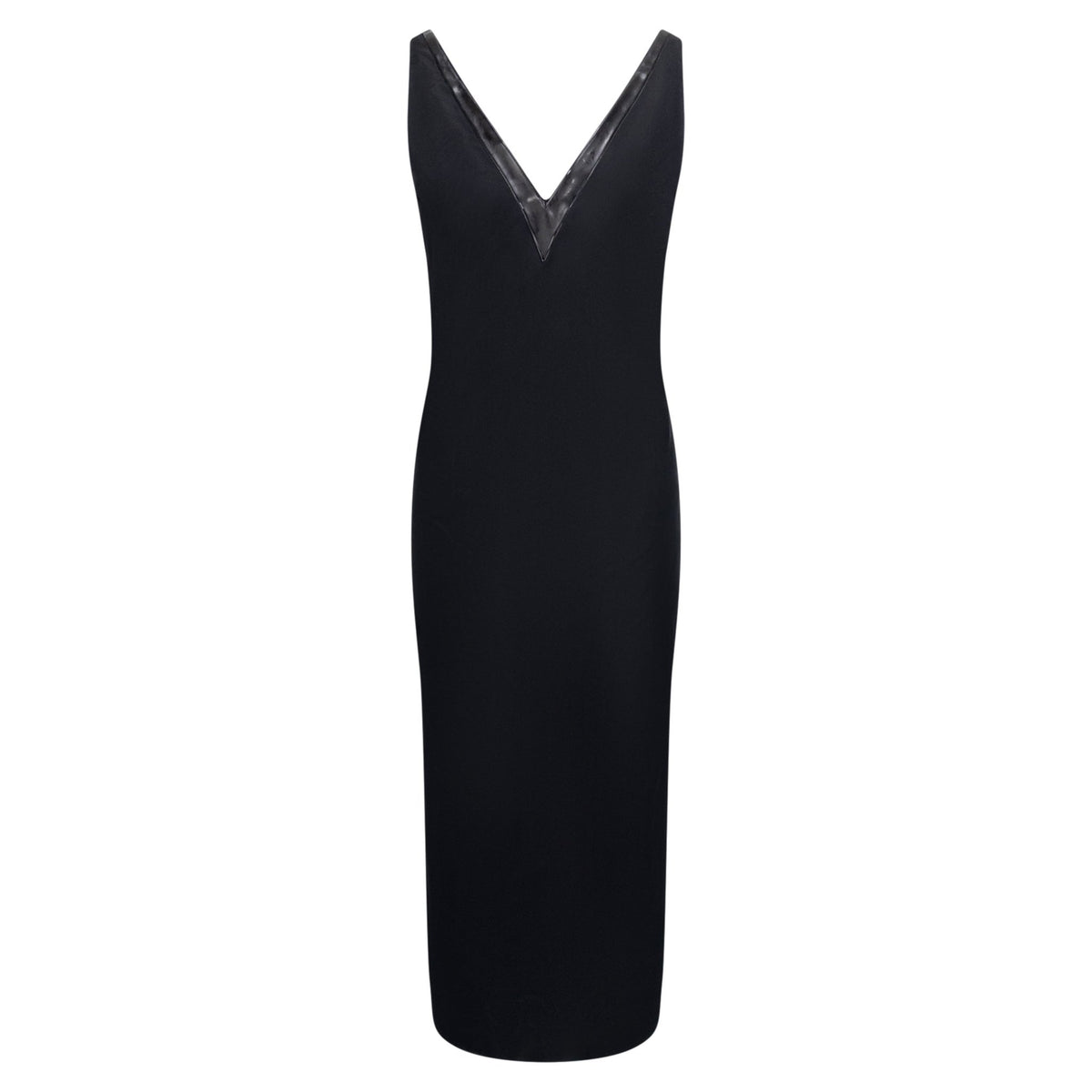 F/W 1998 Prada Runway Black Taffeta Rubber Trimmed V - Neck Evening Gown - RealList
