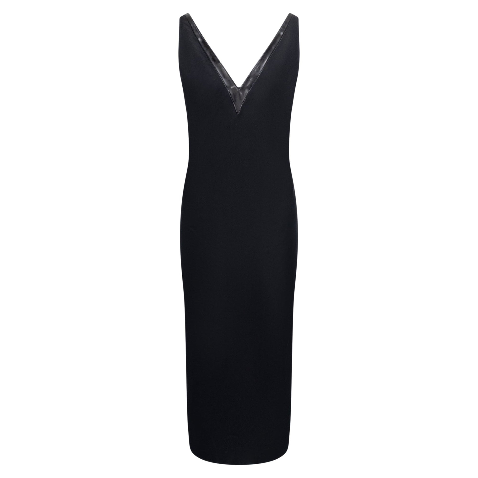 F/W 1998 Prada Runway Black Taffeta Rubber Trimmed V - Neck Evening Gown - RealList