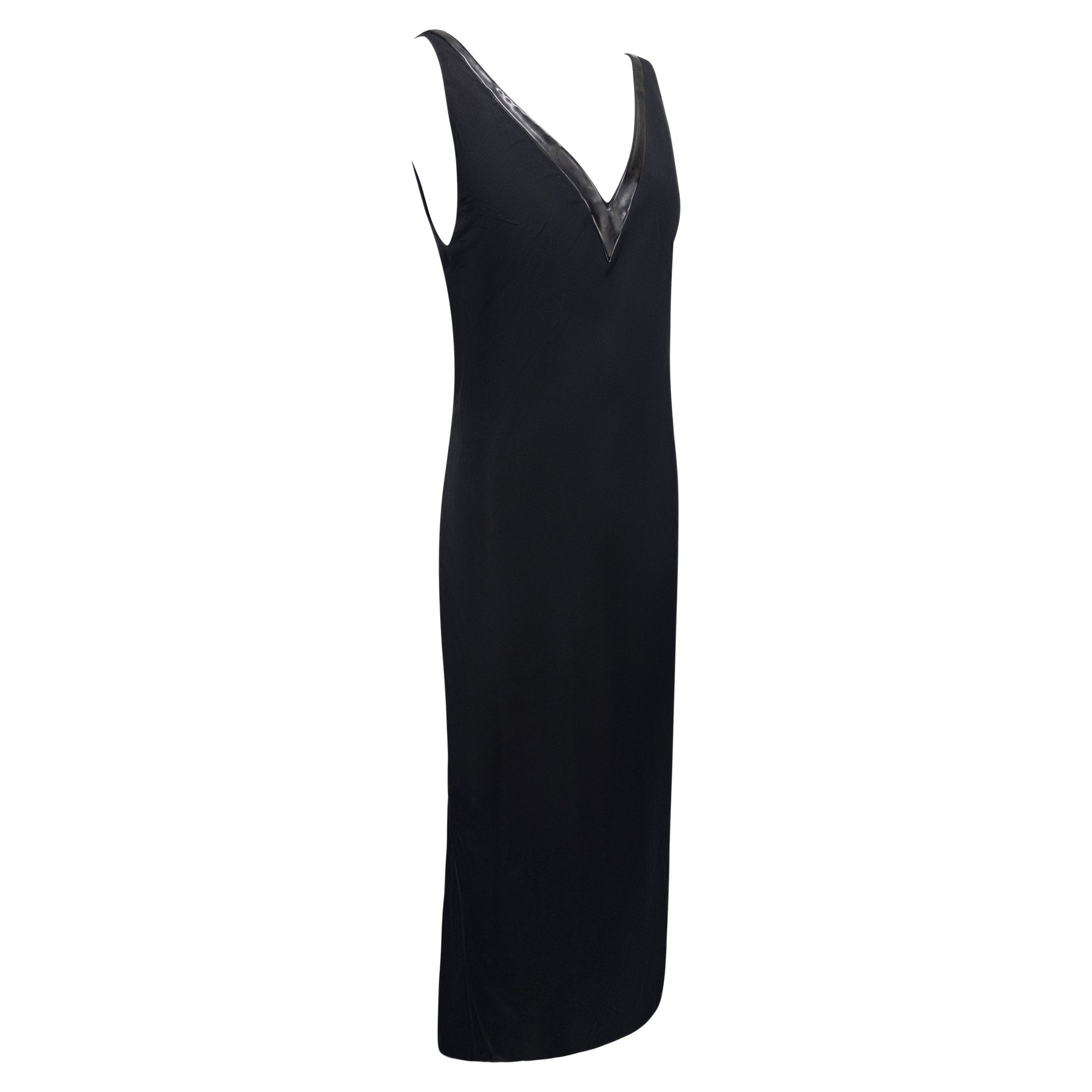 F/W 1998 Prada Runway Black Taffeta Rubber Trimmed V - Neck Evening Gown - RealList