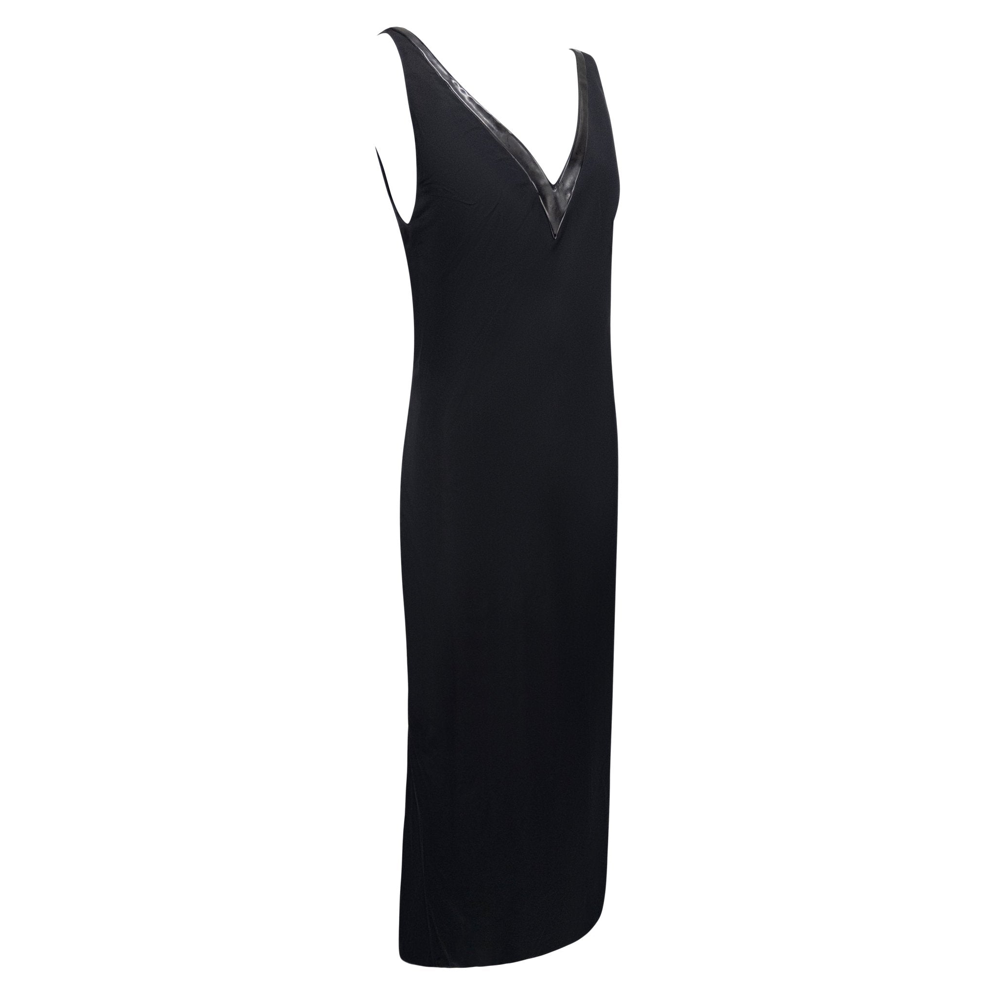 F/W 1998 Prada Runway Black Taffeta Rubber Trimmed V - Neck Evening Gown - RealList